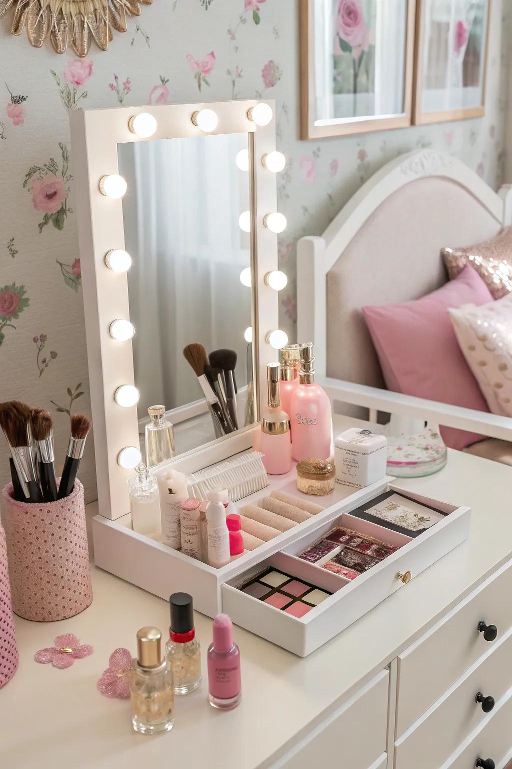 A chic vanity space that’s both functional and fashionable.