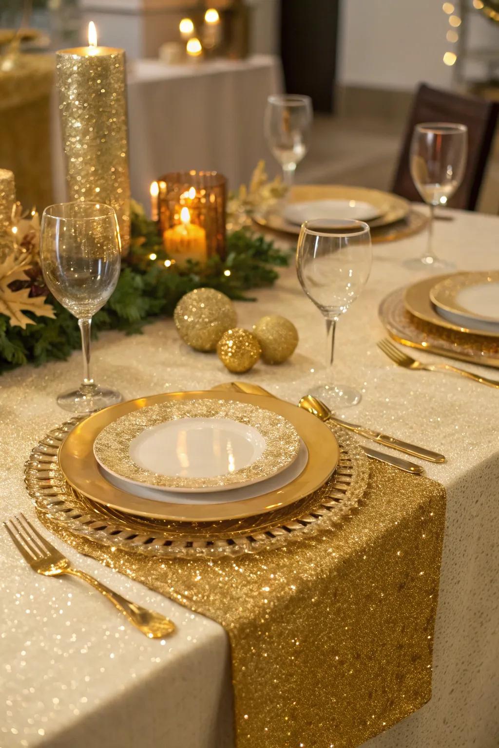 Gold glitter enlivens any setting with a touch of shimmer and celebratory spirit.
