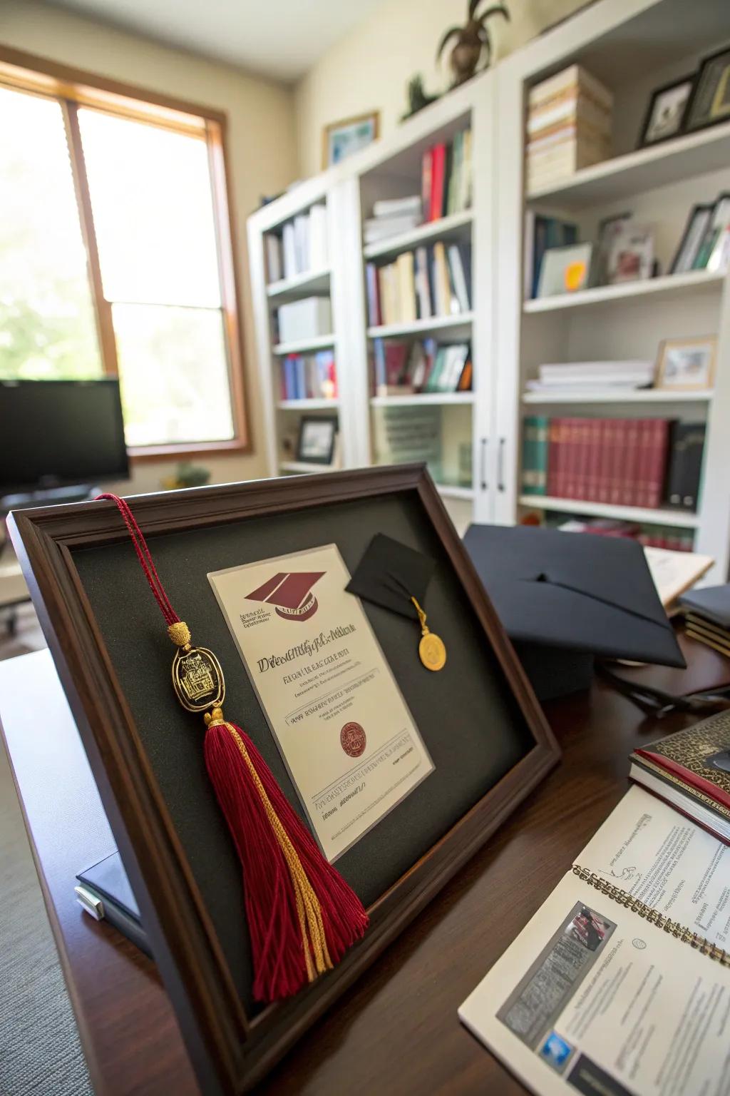 Combine keepsakes and diplomas for a really personal display.