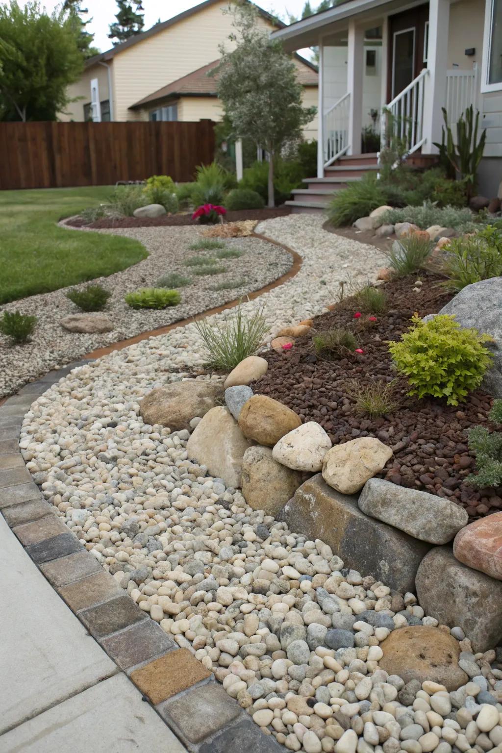 A beautifully textured landscape fashioned with layered gravel.