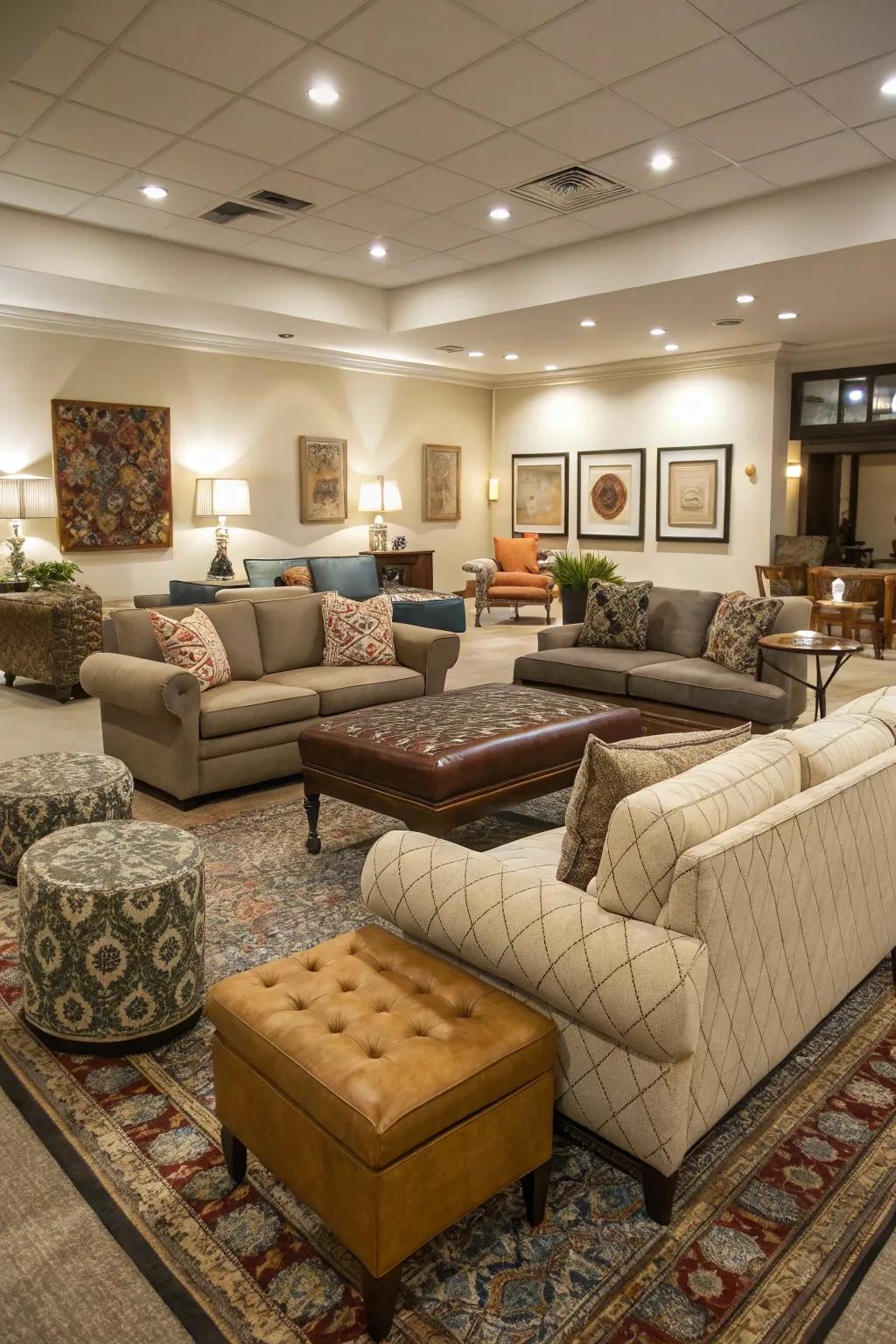 Adaptable seating encourages rest and social exchange.