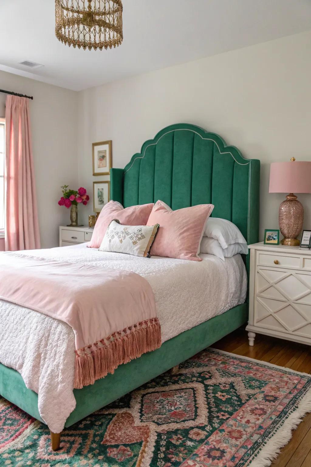 The bold statement made by a jade green headboard in your bedroom.