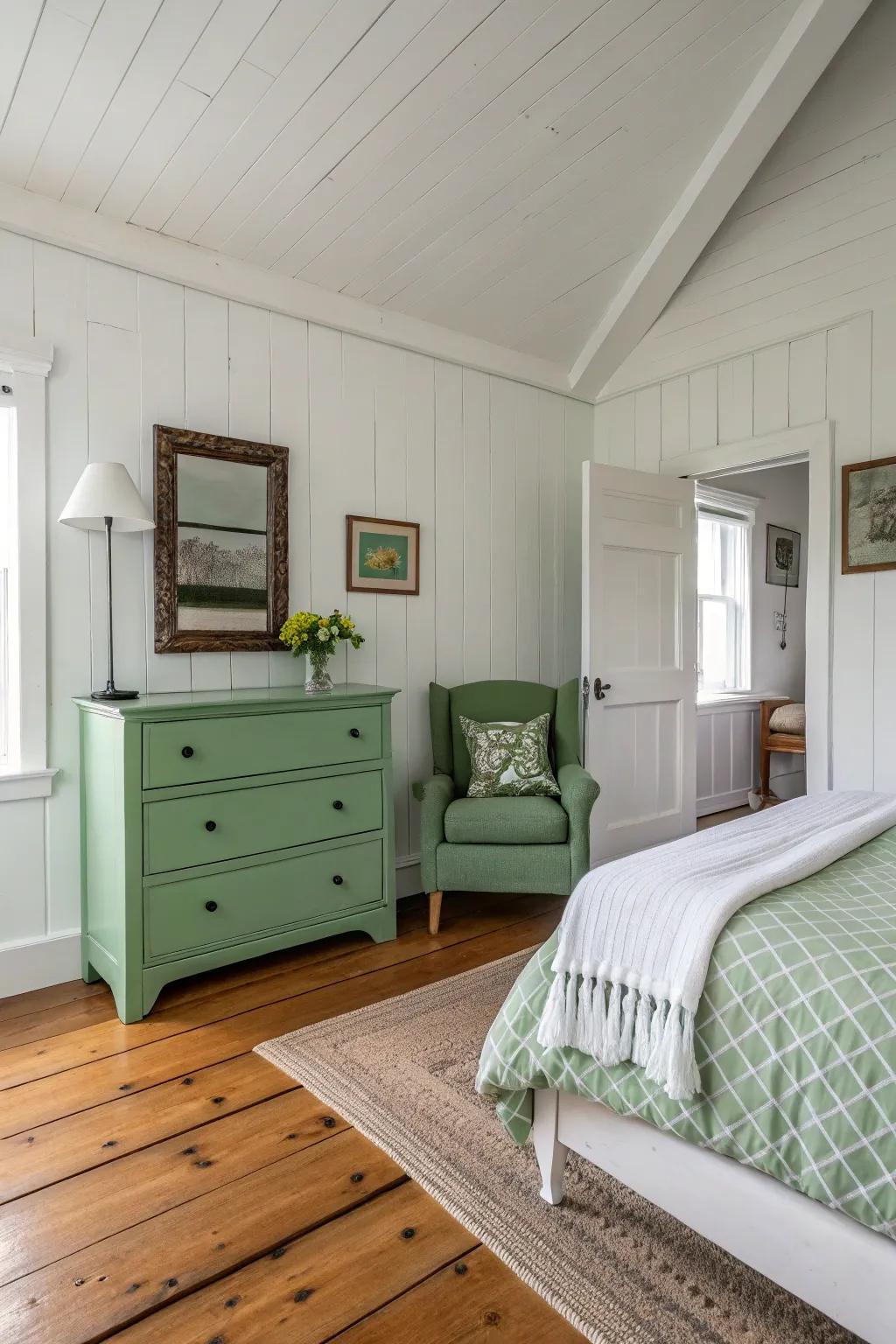 Modern green furnishings give a striking and fashionable impression.