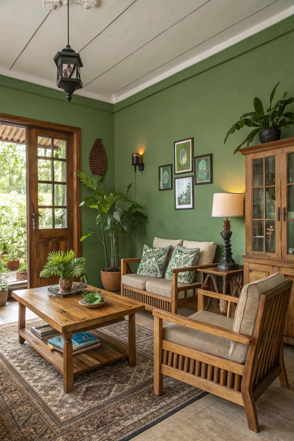 Raw wood contributes warmth and emphasizes verdant shades.