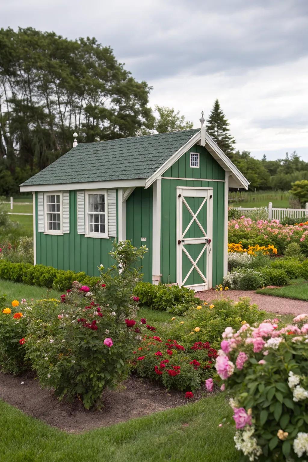 Mixing appearance enhances the structural fashion of a green shed.