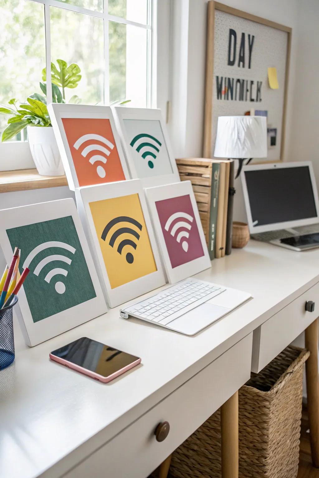 Printable WiFi notifications providing adaptable design choices for any style.