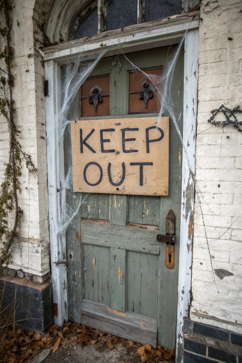 Caution visitors of the haunted happenings inside.