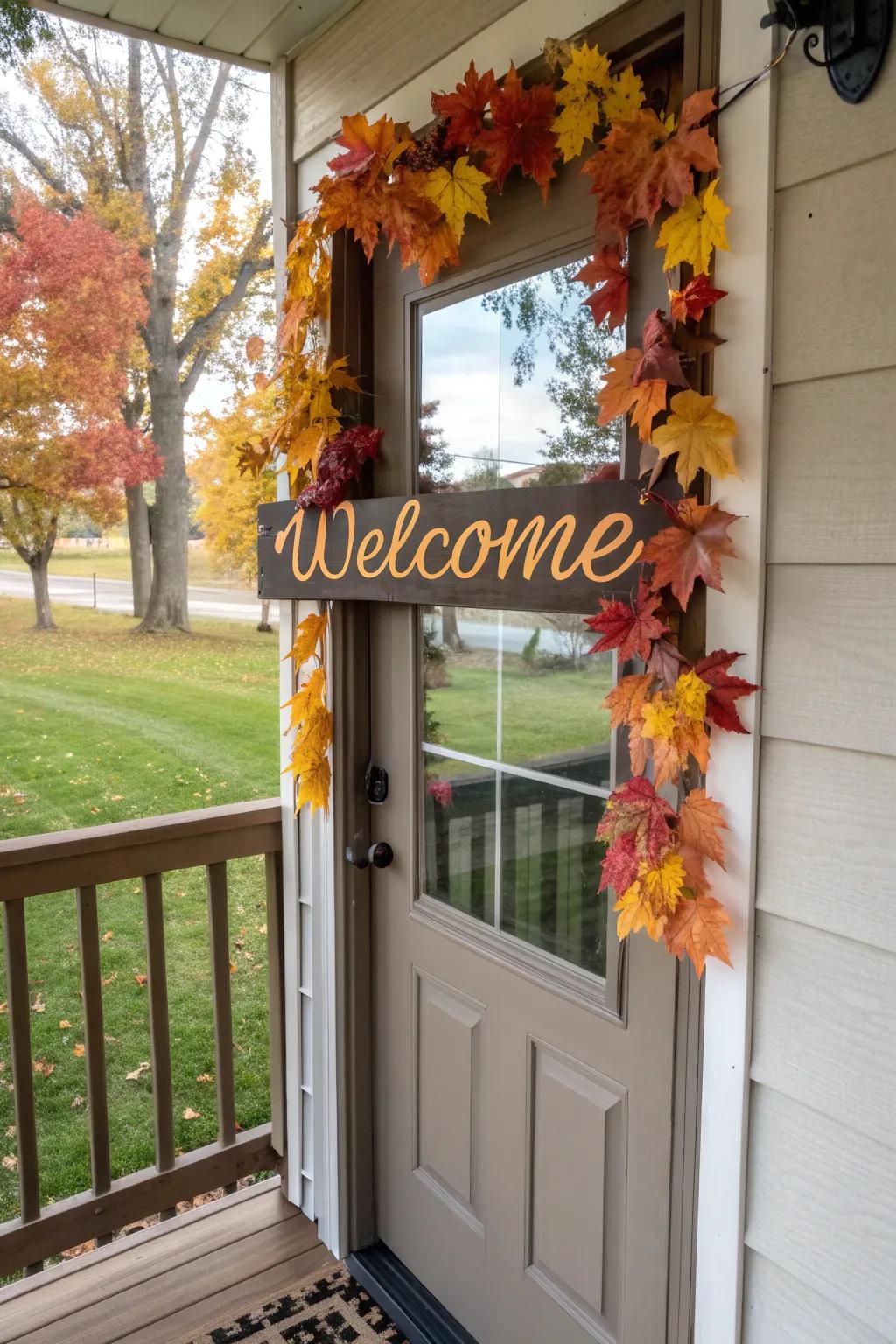 A seasonal welcome sign that accepts the loveliness of autumn.