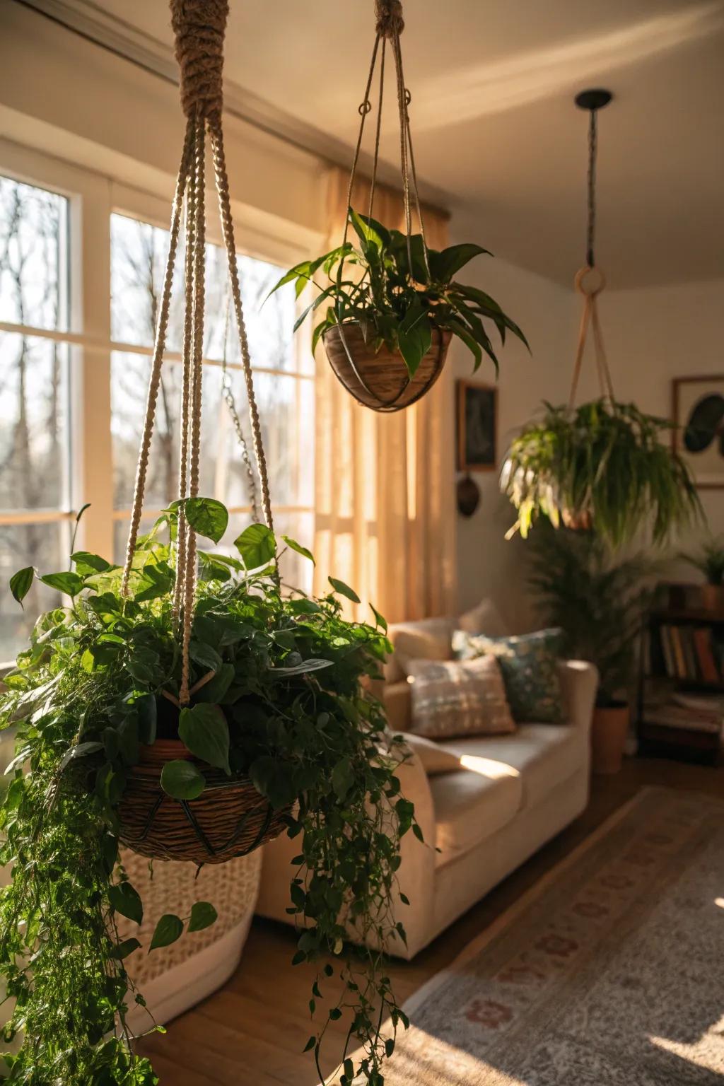 Hanging baskets provide an energetic way to showcase plants.