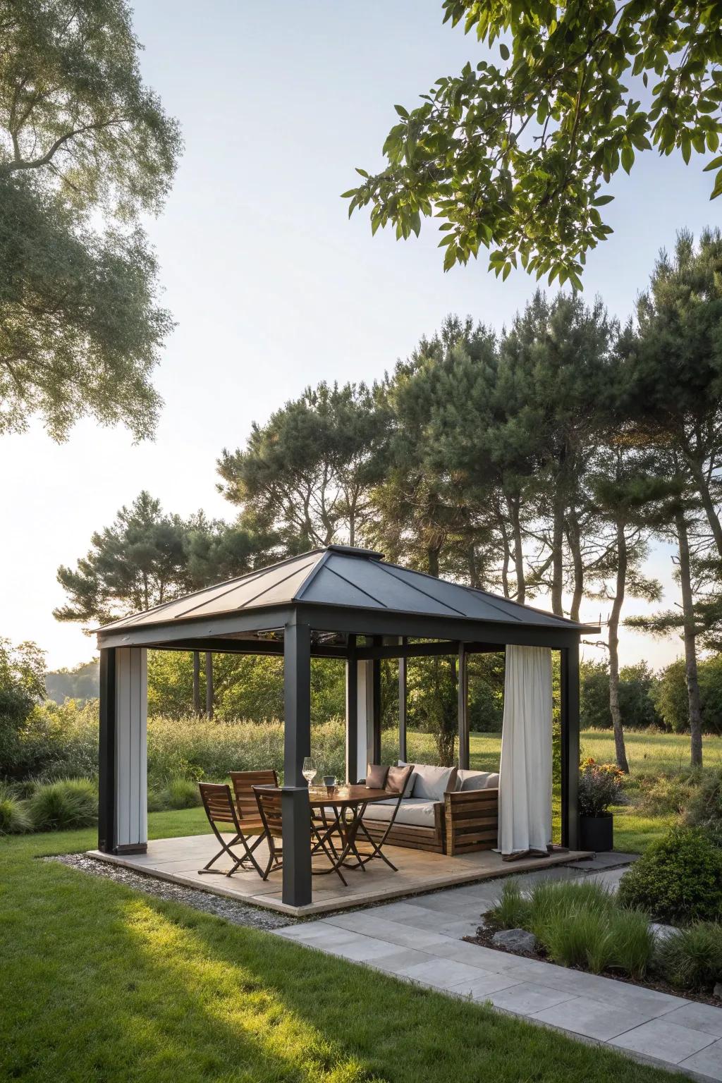 Embrace simplicity with a minimalist and cozy gazebo design.