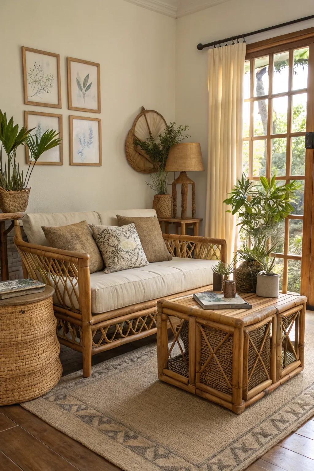 Bamboo and wood elements add a natural touch to your space.