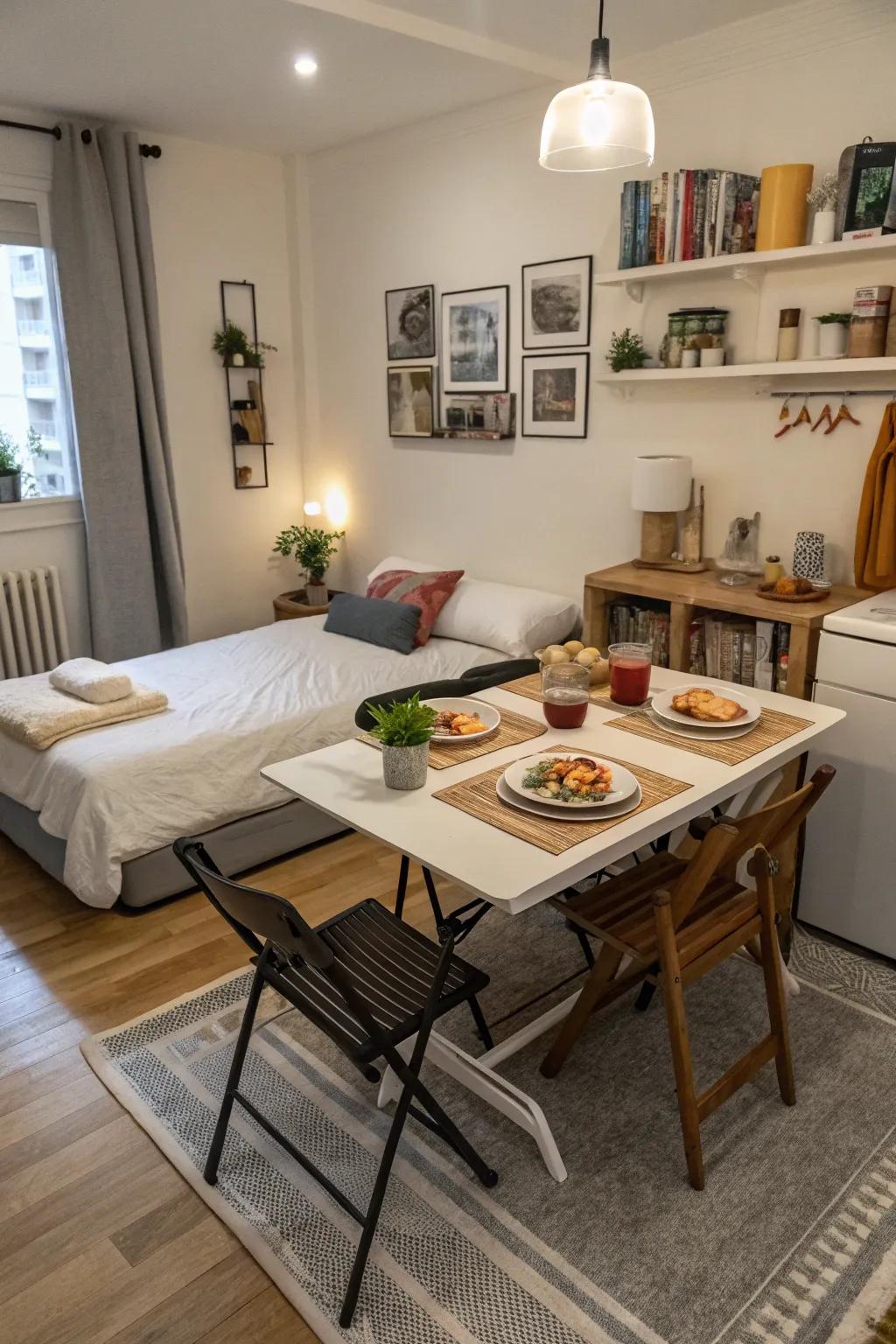 A dining table magically transforms into a bed