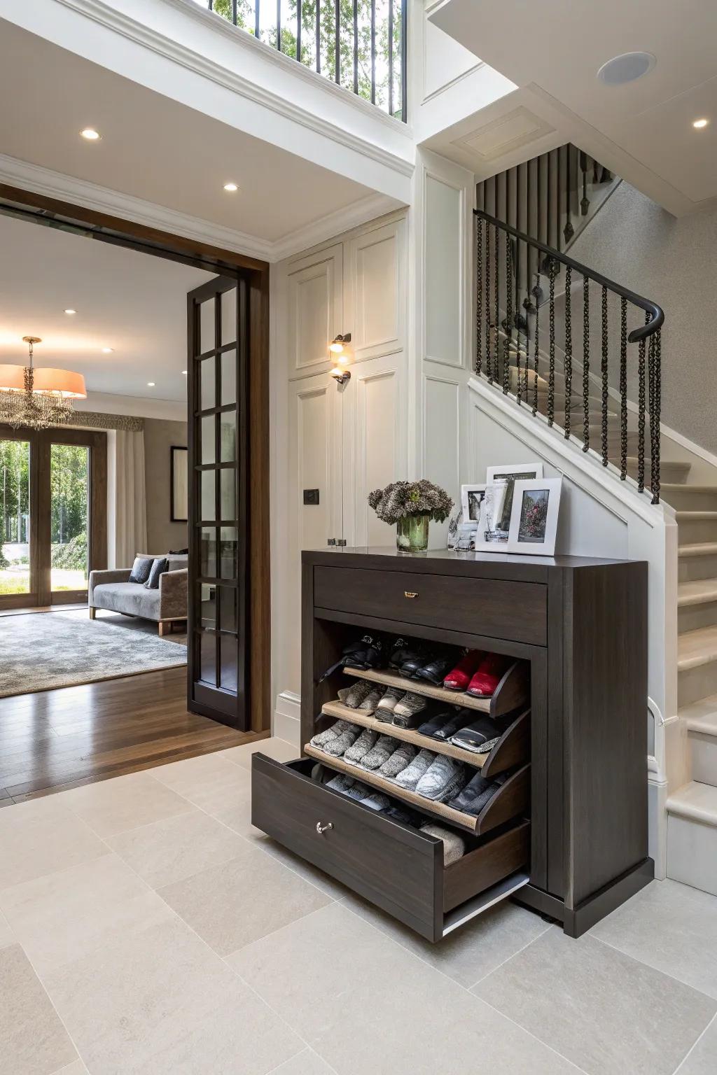 Entryway furnishings with concealed storage ensure your space is inviting and structured.