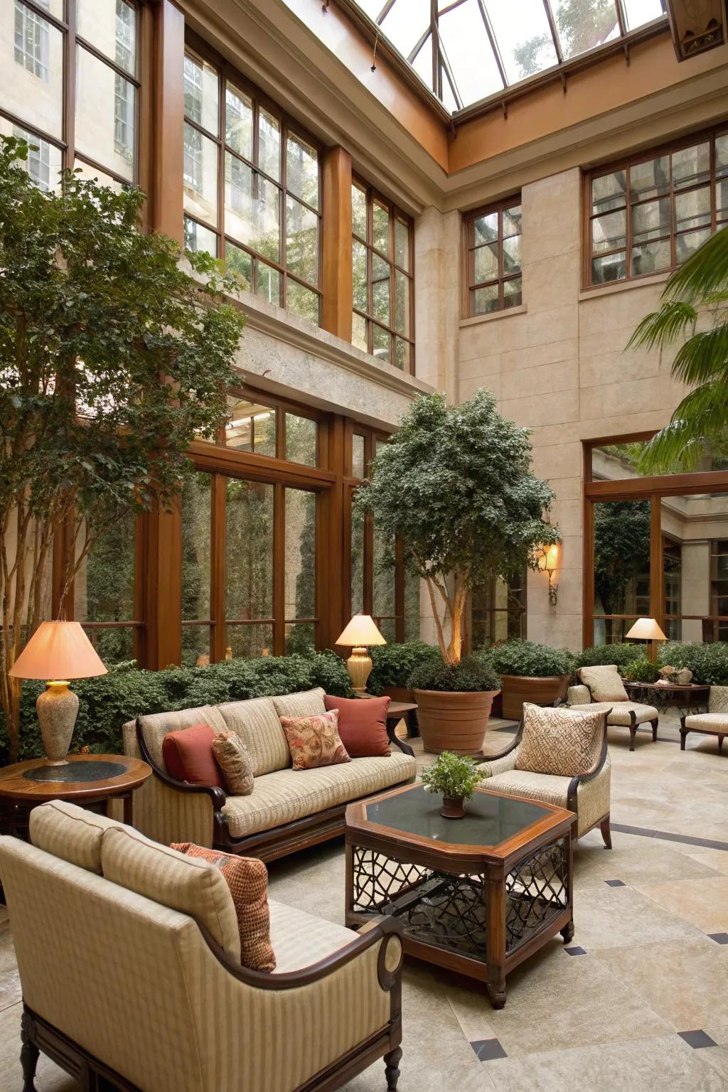 An inviting sitting corner within an atrium, ideally suited for unwinding.