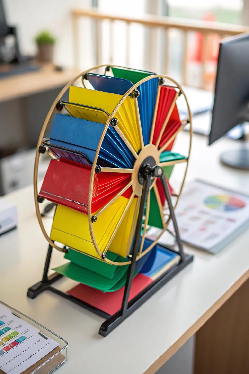 A spinning file carousel adds practicality and style to any office.