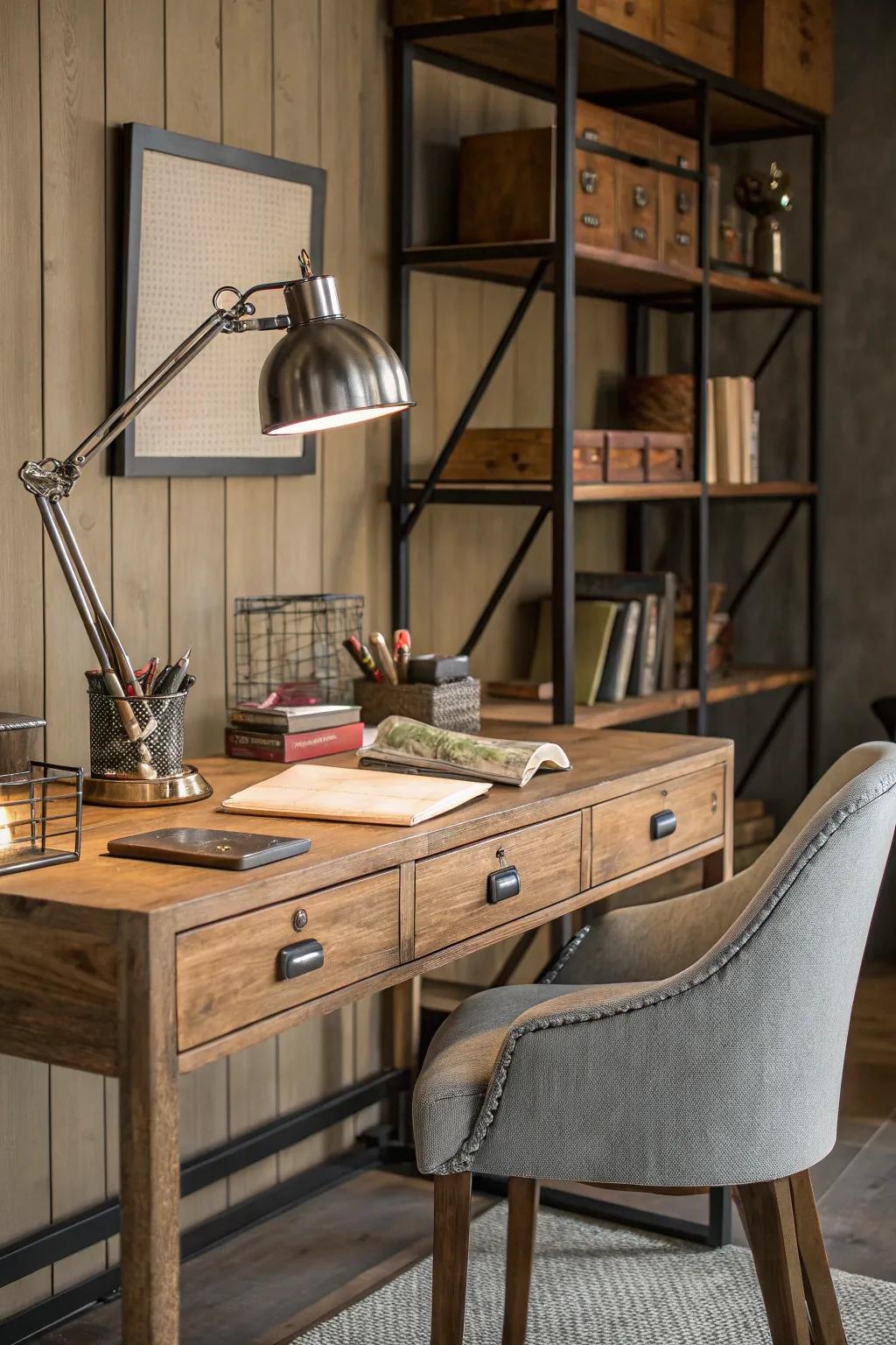 Mixing wood and metal makes things look more interesting and adds depth.