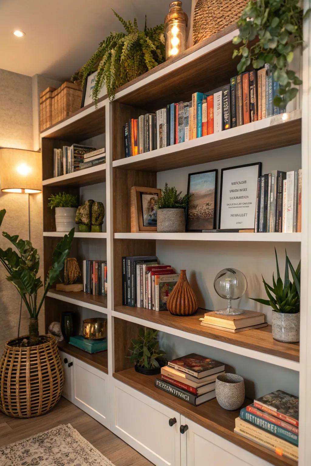 Thoughtfully organized shelves contribute character and charm.