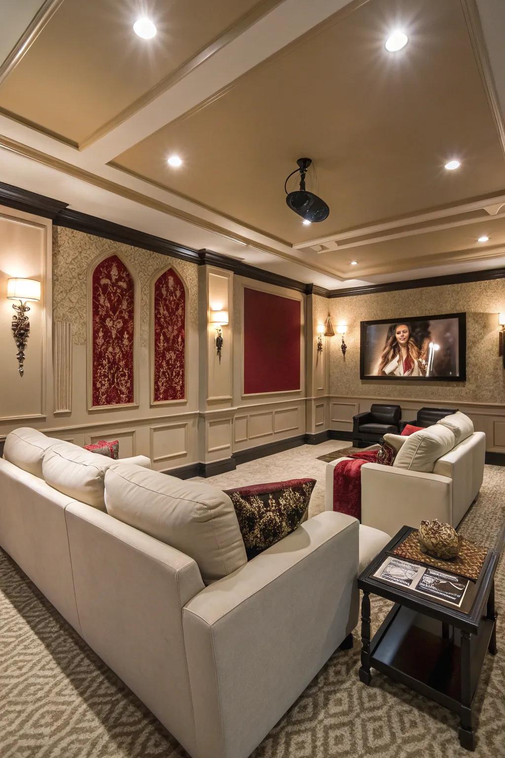 A unified color scheme enhances the elegance of your home cinema.