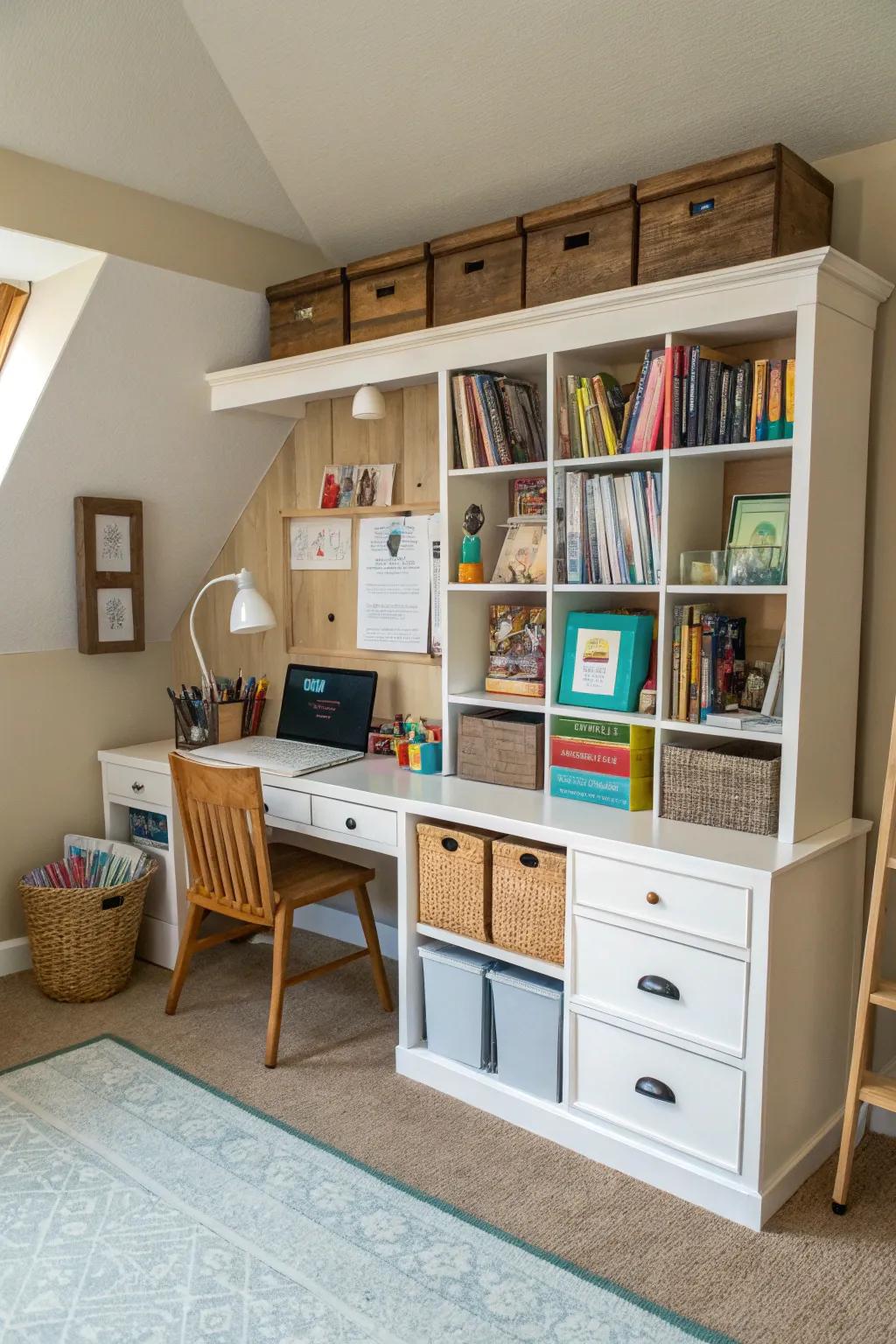 Any homeschool space benefits from multi-purpose furniture because it adds usefulness and flair.
