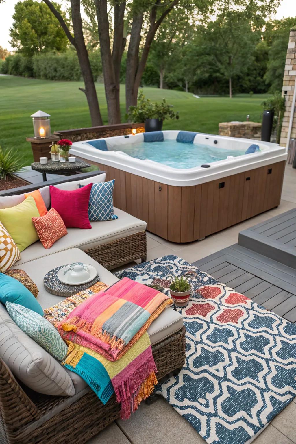 Soft furnishings contribute warmth and comfort to your hot tub surroundings.