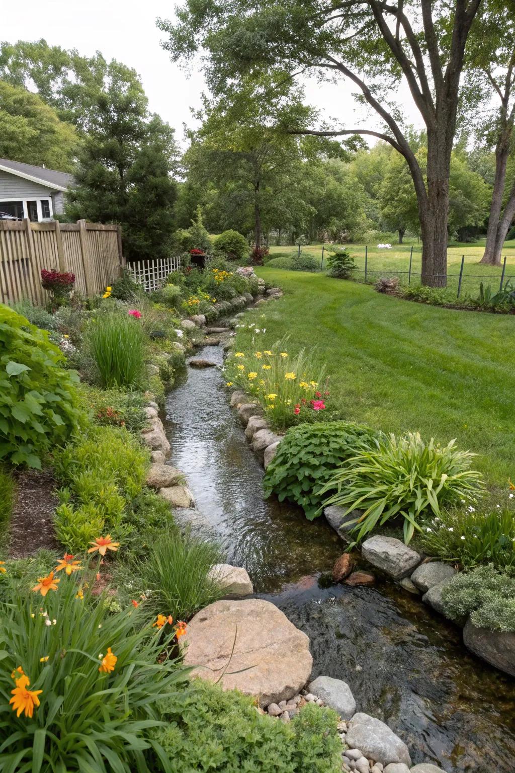 Water channels guide water using land shapes.
