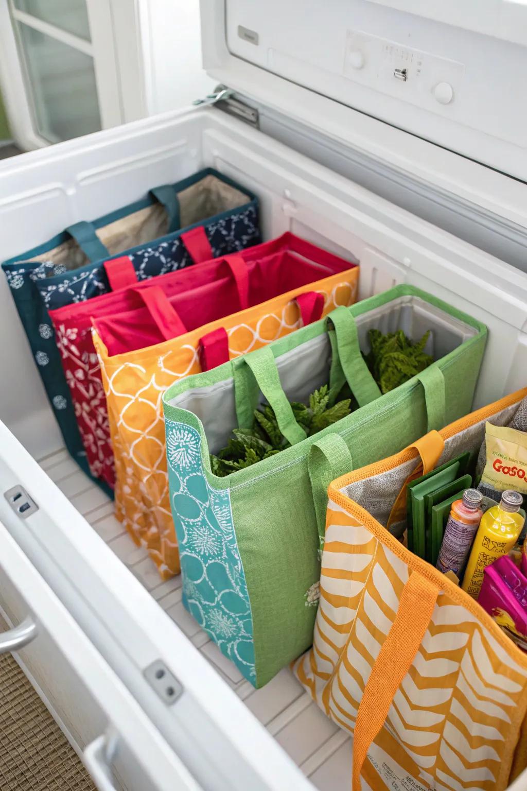 Reusable bags allowing for flexible and easy access.