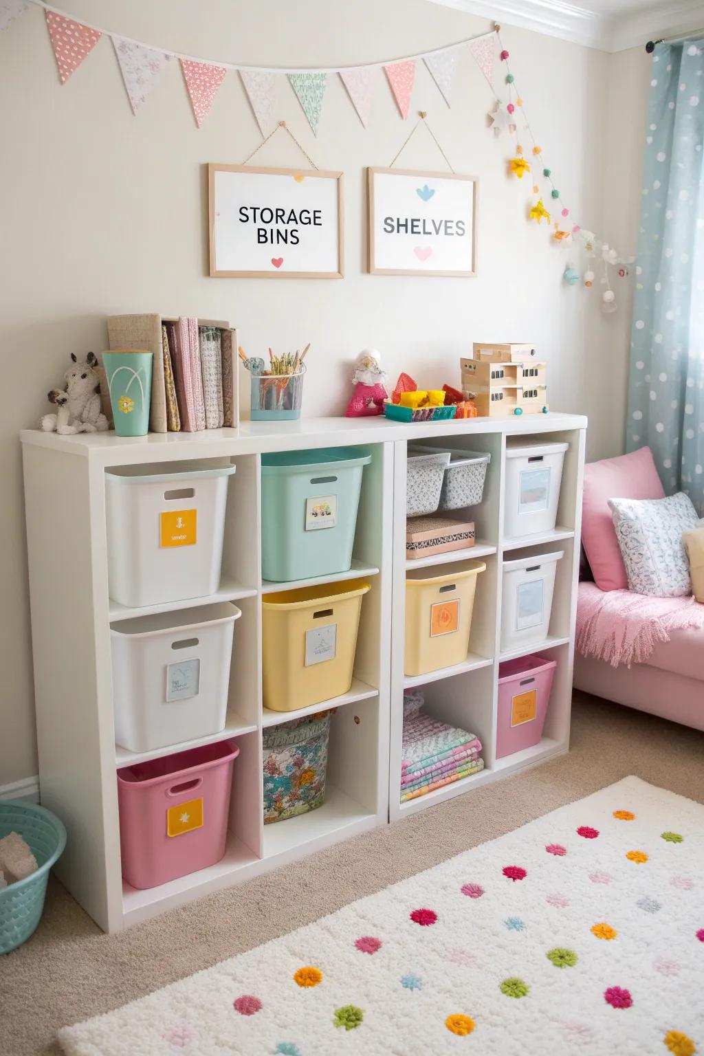 Labels help keep order in a kid's room.