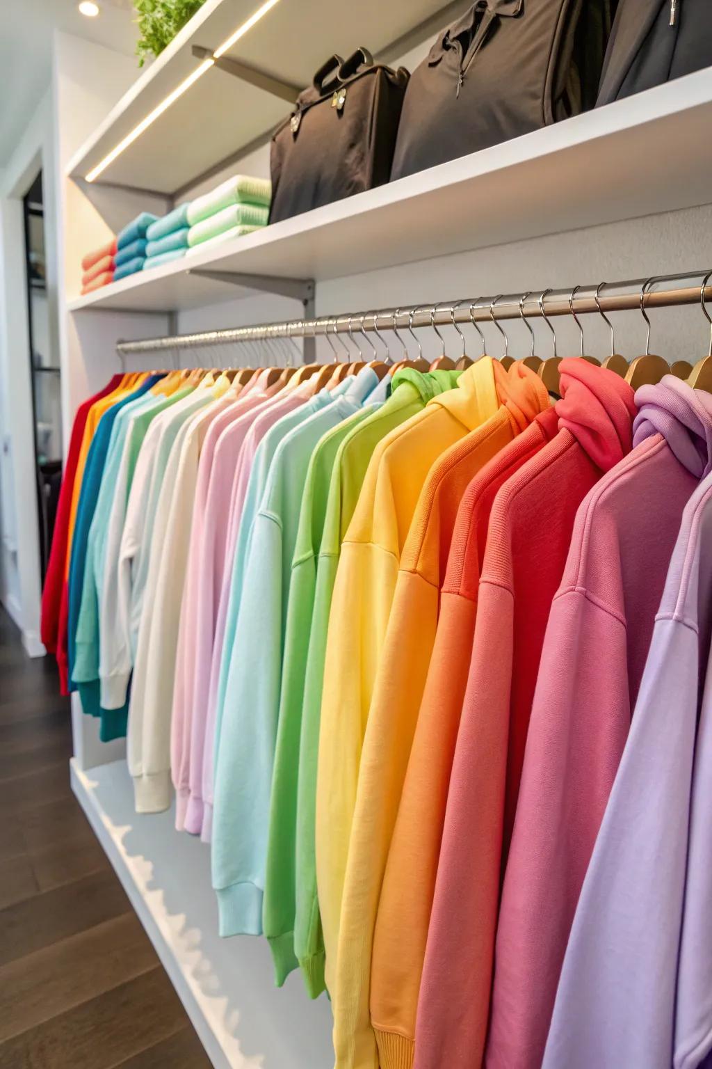 Color coordination makes your sweatshirt collection more appealing.