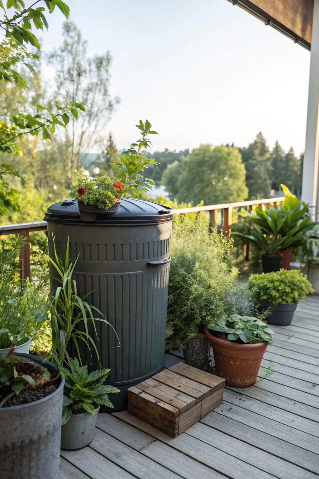 A compact composting solution crafted from a refuse container, suited for small patios and garden areas.