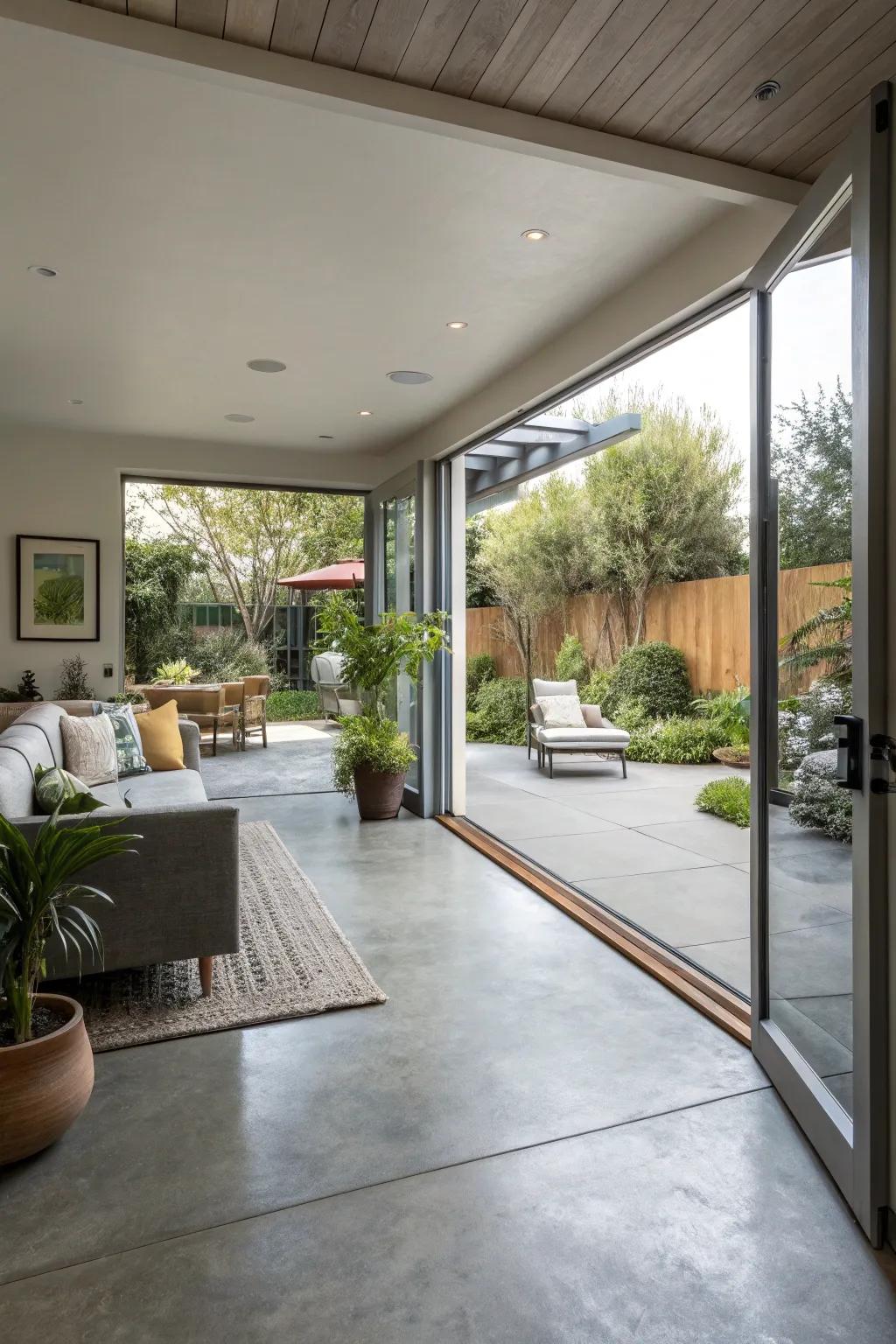 Concrete floors can help merge your indoor and outdoor spaces.