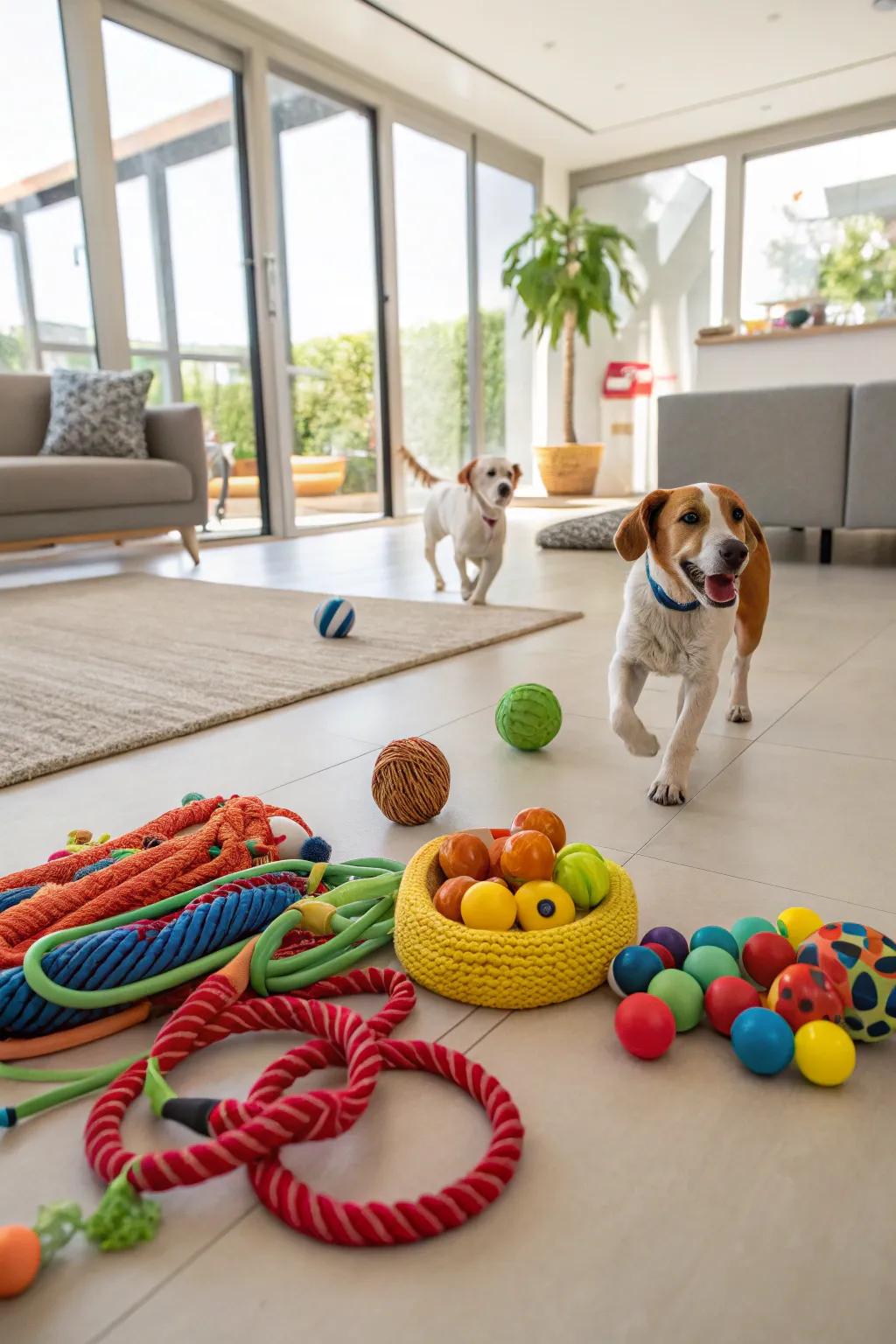 A lively and captivating indoor area dedicated to your dog’s playtime.