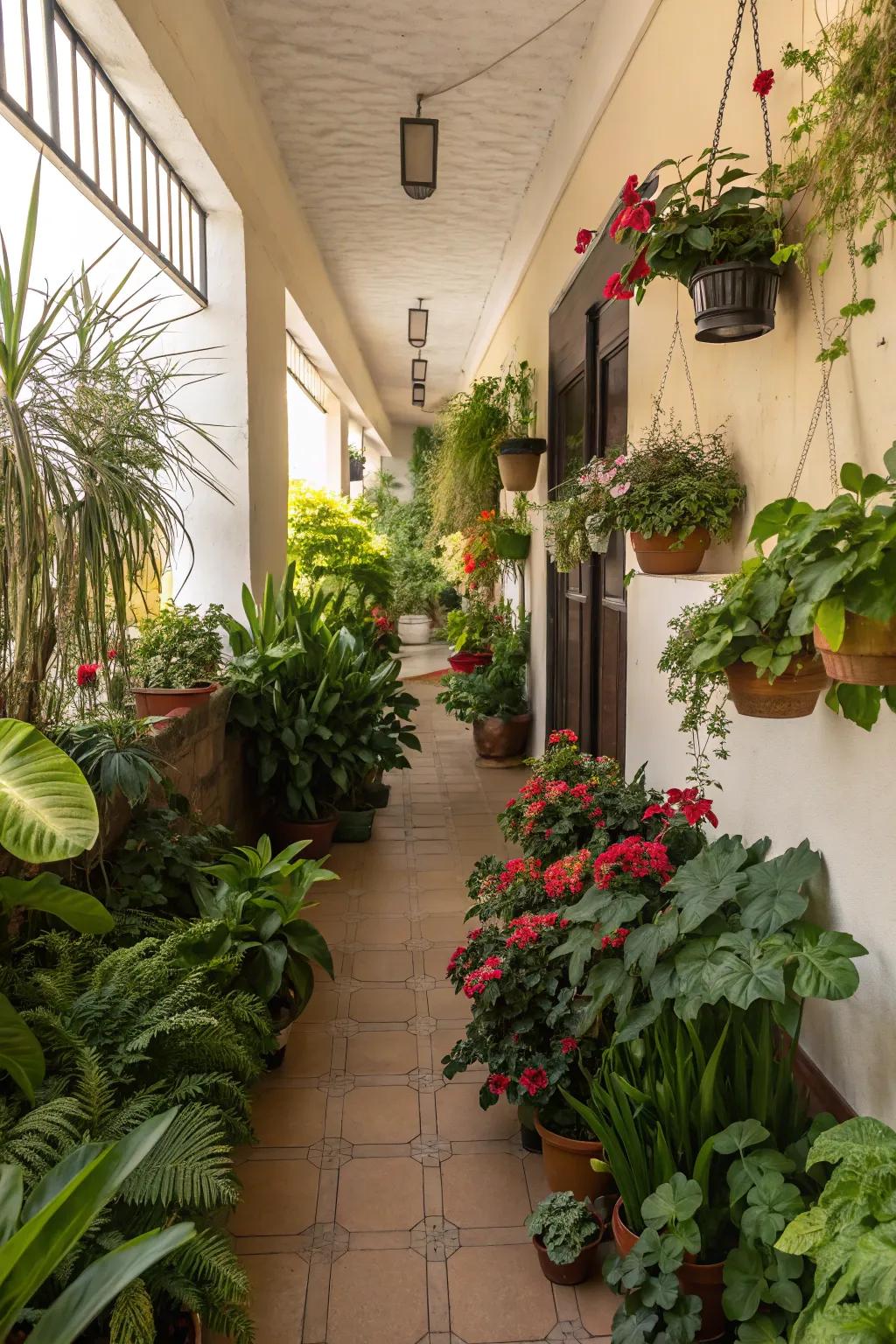 A vibrant blend of botanical varieties breathes life into every hallway.