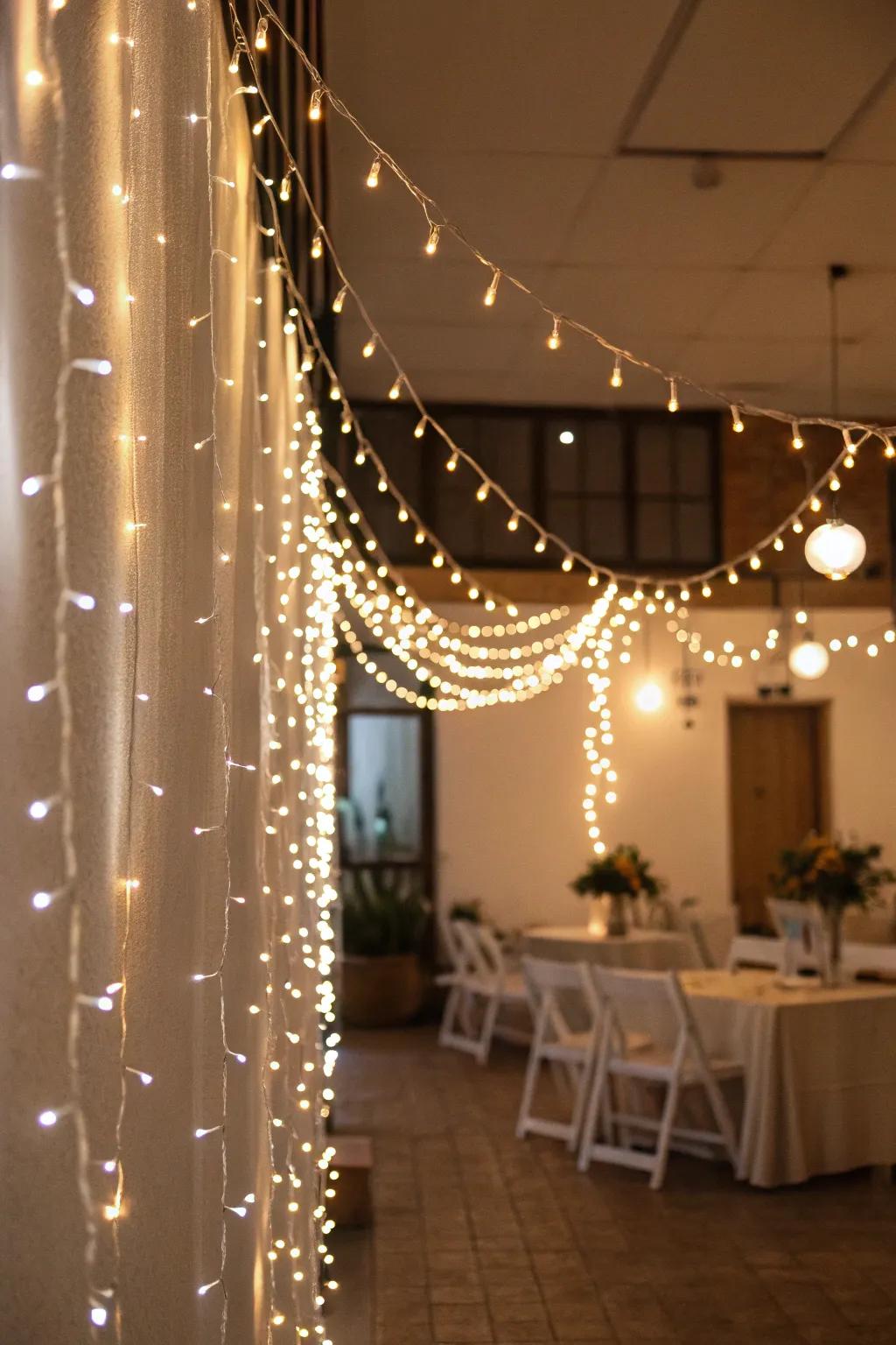 Create a shimmering effect with layered decorative mini-lights for special events.