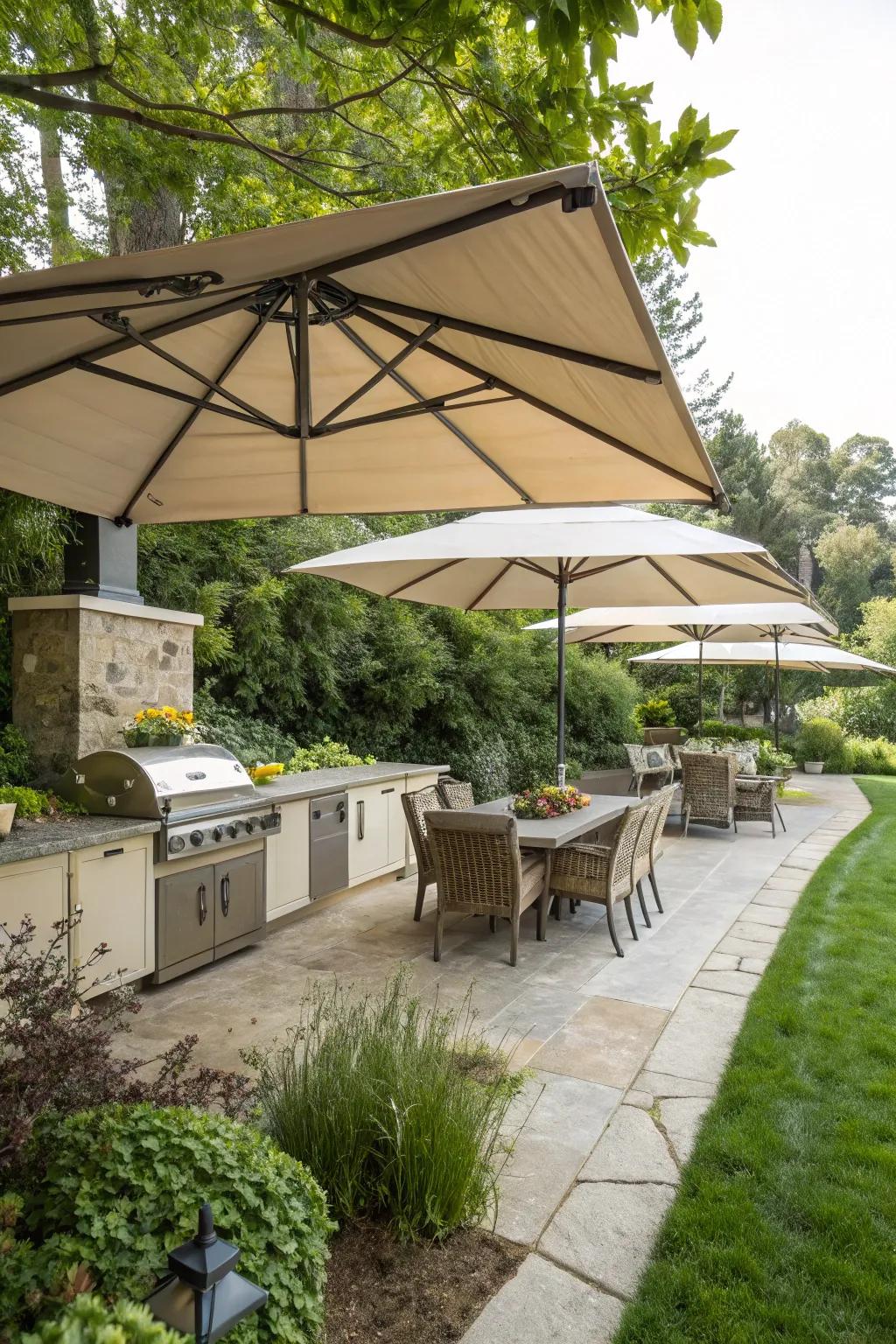 Patio umbrellas presenting versatile and fashionable shade solutions.