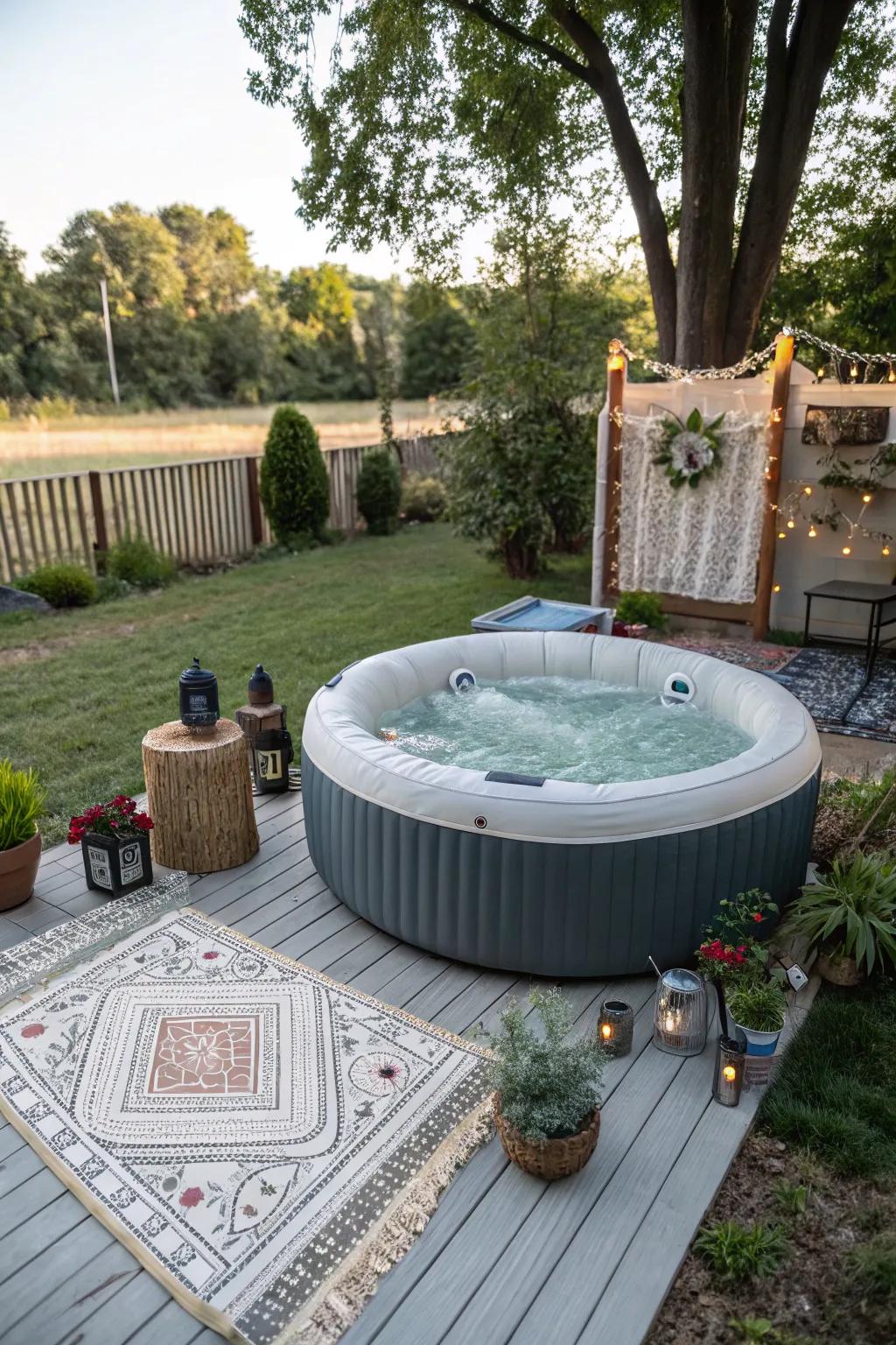 Outdoor ornaments add charisma to the bubbly spa area.