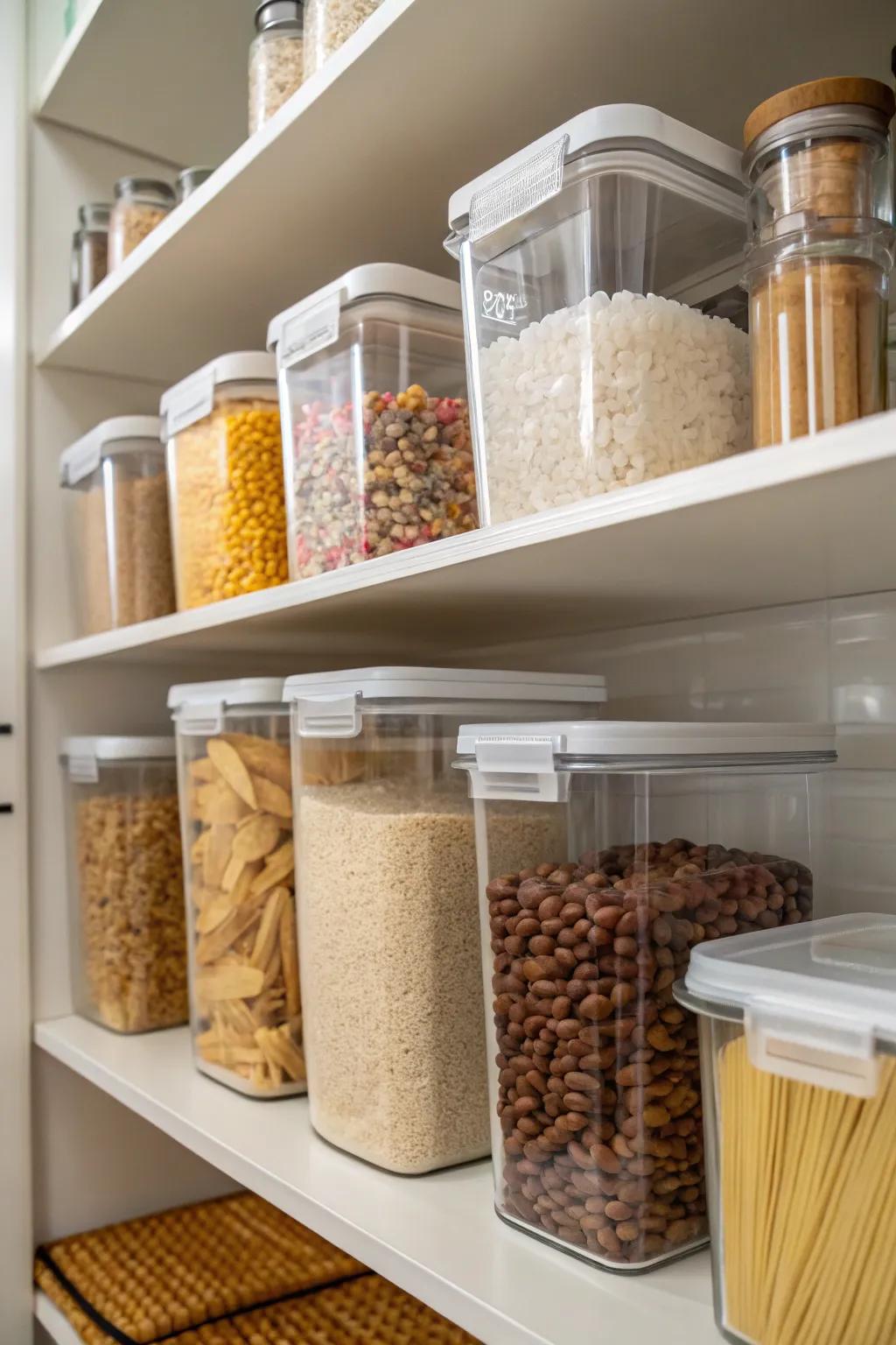 With transparent containers, managing your pantry supplies is as easy as a glance.