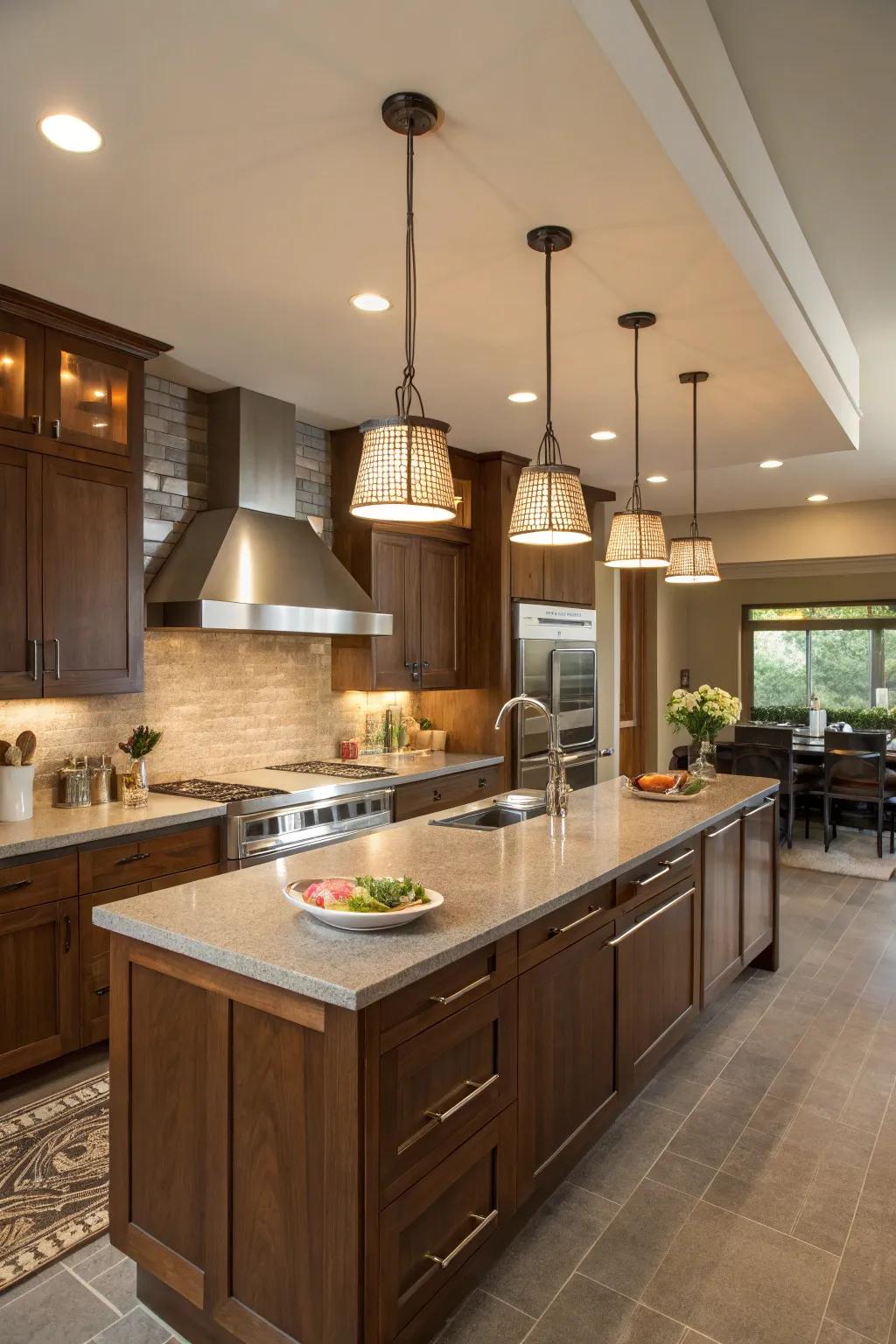 Hanging lights add charm and functionality to your kitchen island.