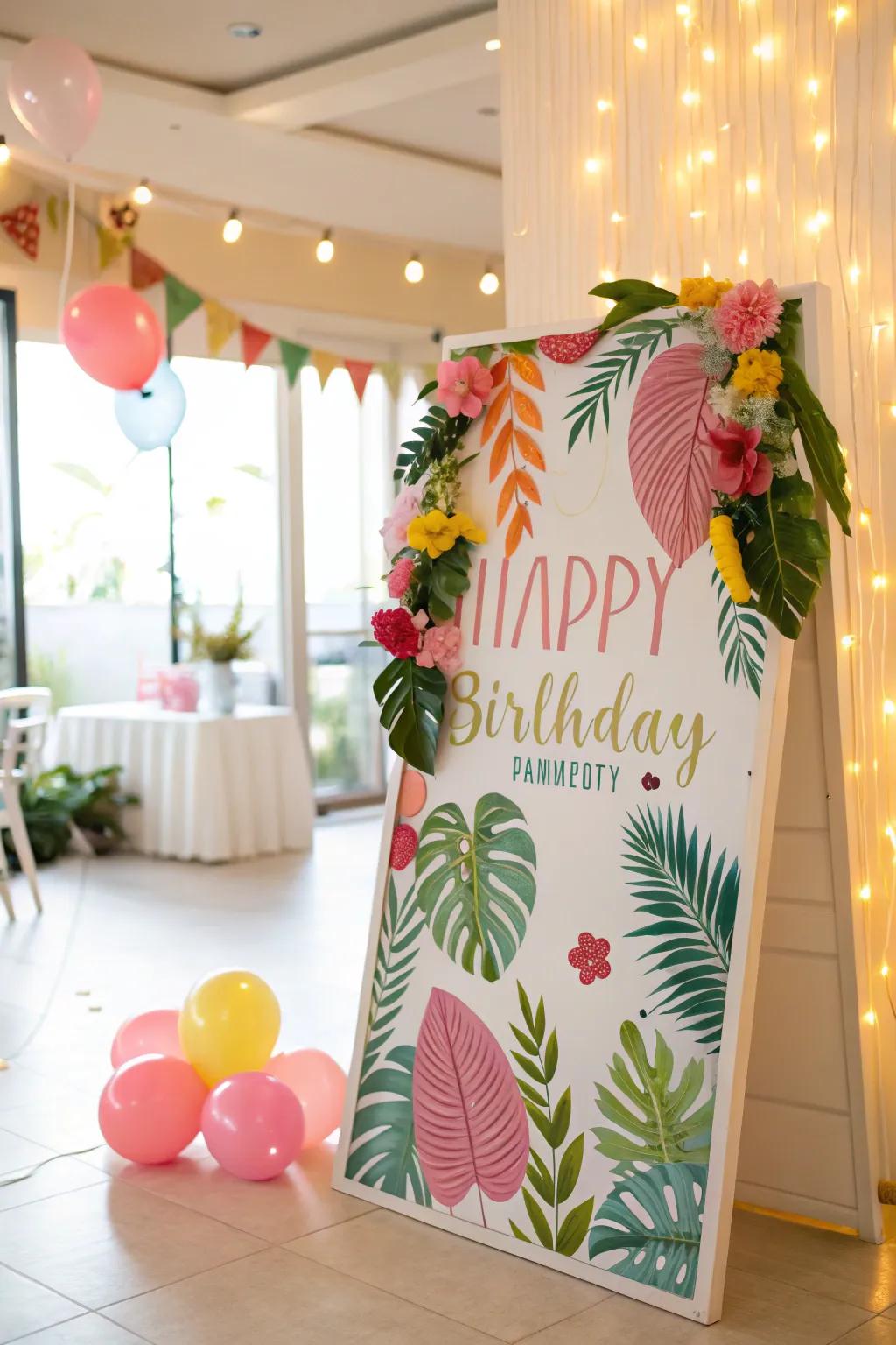 A tropical-themed birthday board that brings an exotic vibe to July.