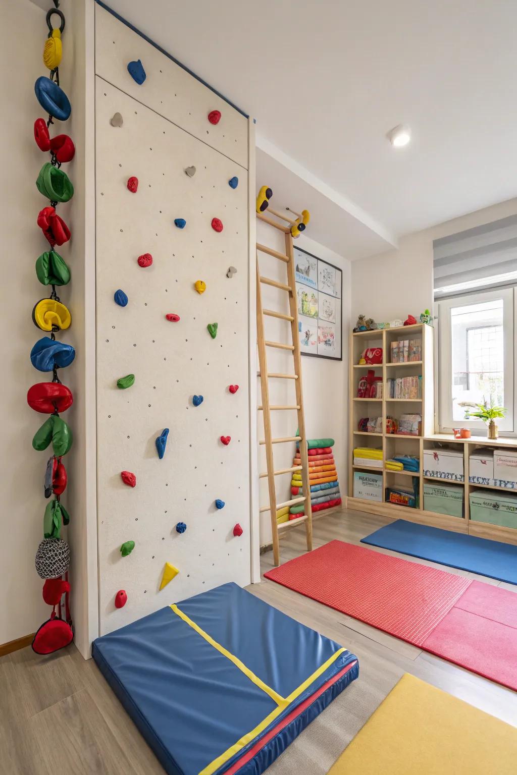 Ascending walls offer both exercise and enjoyment in a child's room.