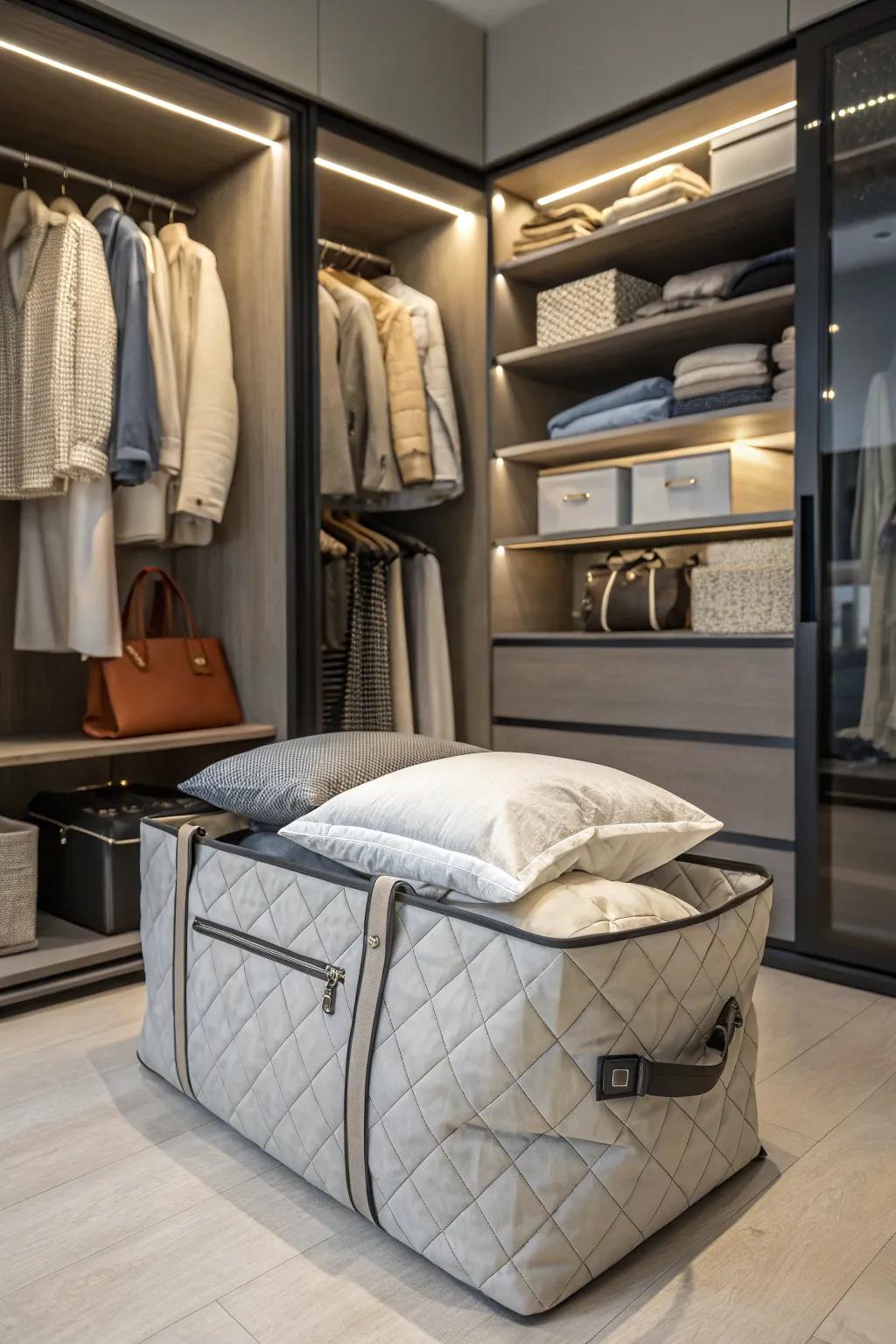 Flexible storage bags keep your closet arranged and multifunctional.