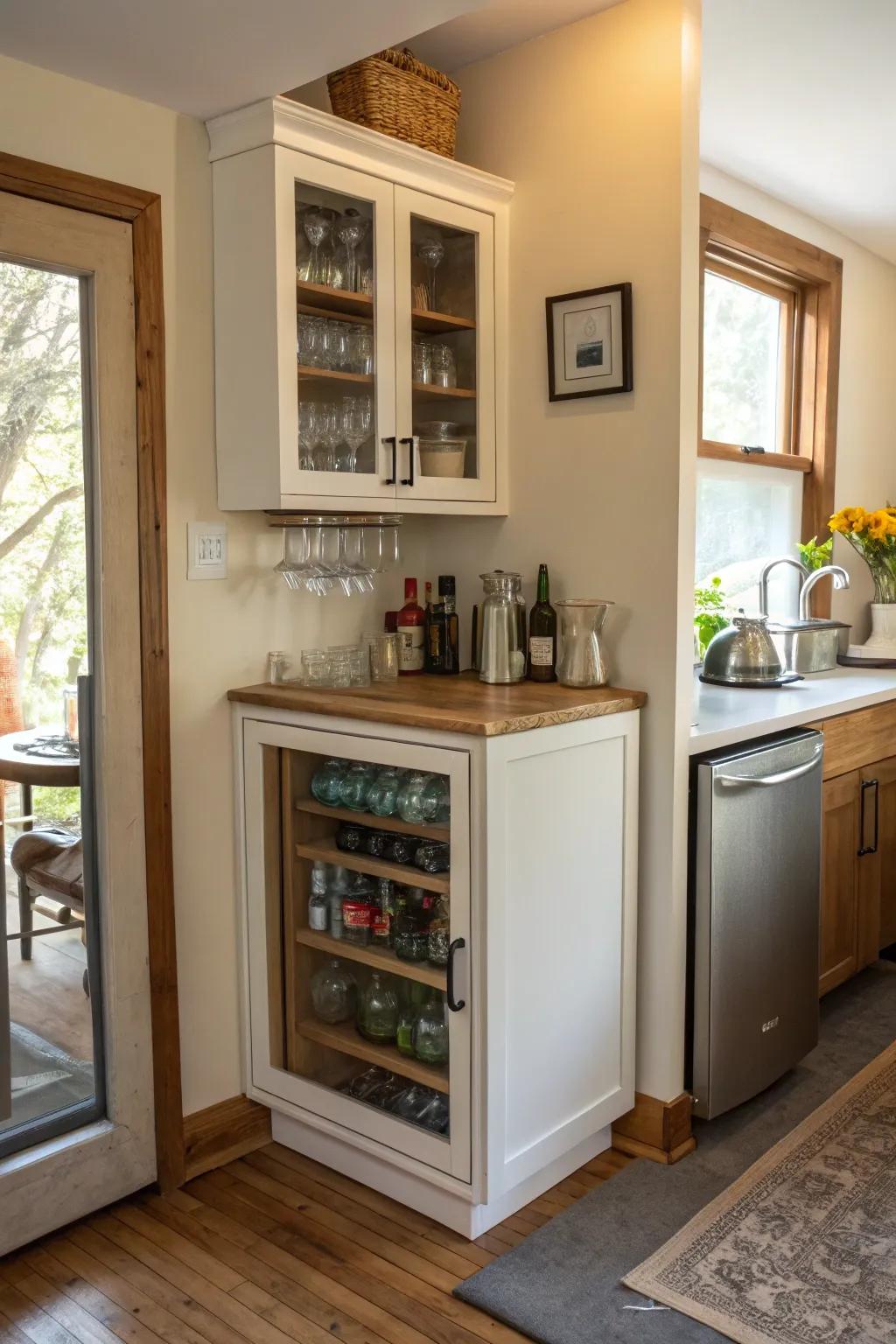A space-saving compact bar cabinet that’s ideal for smaller kitchens.