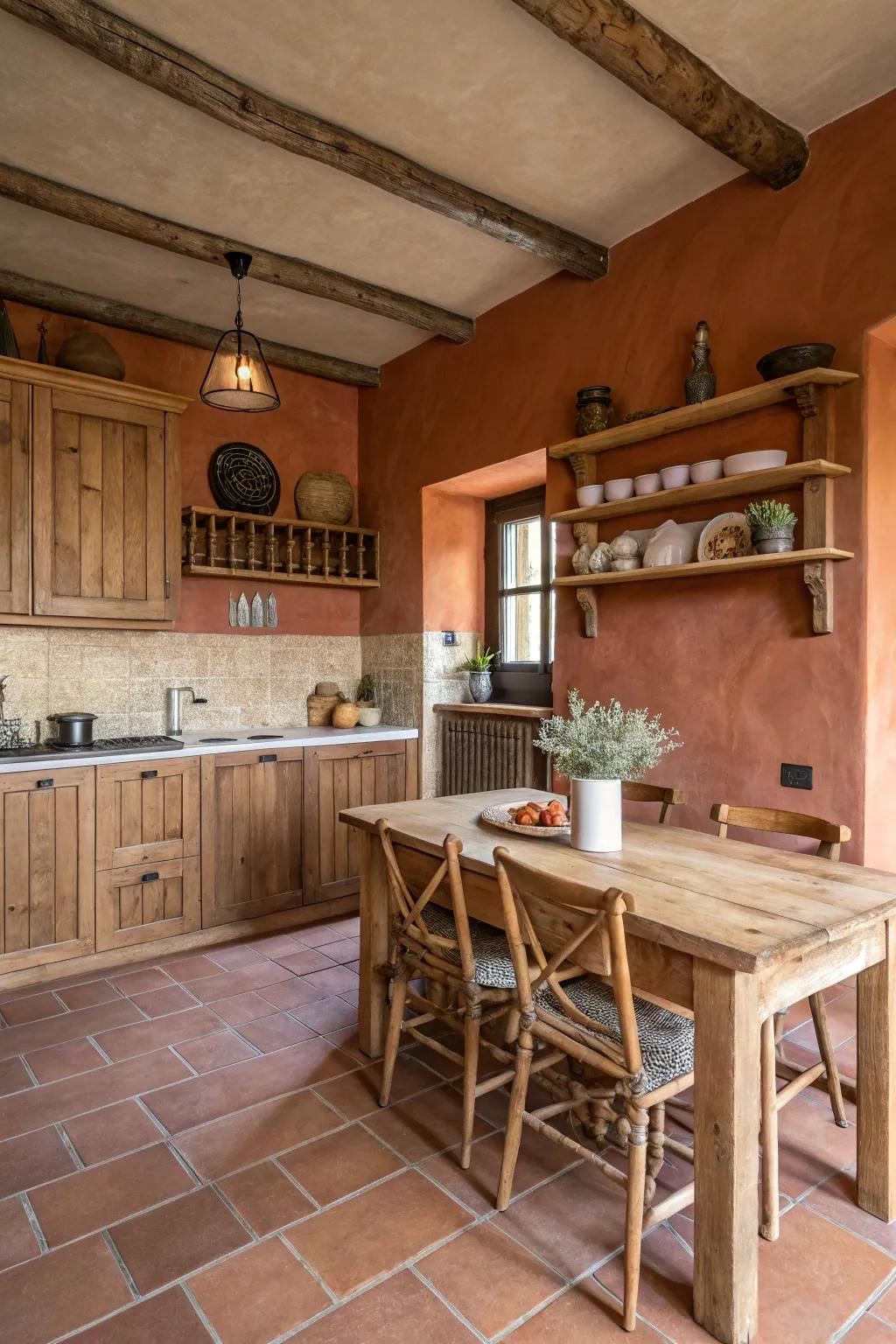 Earthy clay tones infuse warmth and charm within your cooking area.