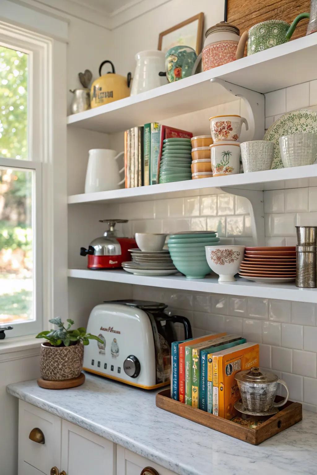 Eclectic displays give your kitchen a personal touch.
