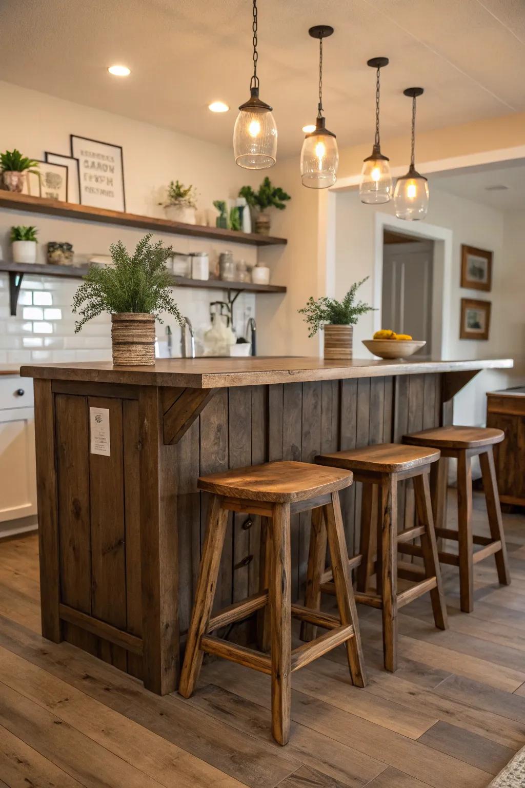 Wooden barstools add rustic appeal to your kitchen.