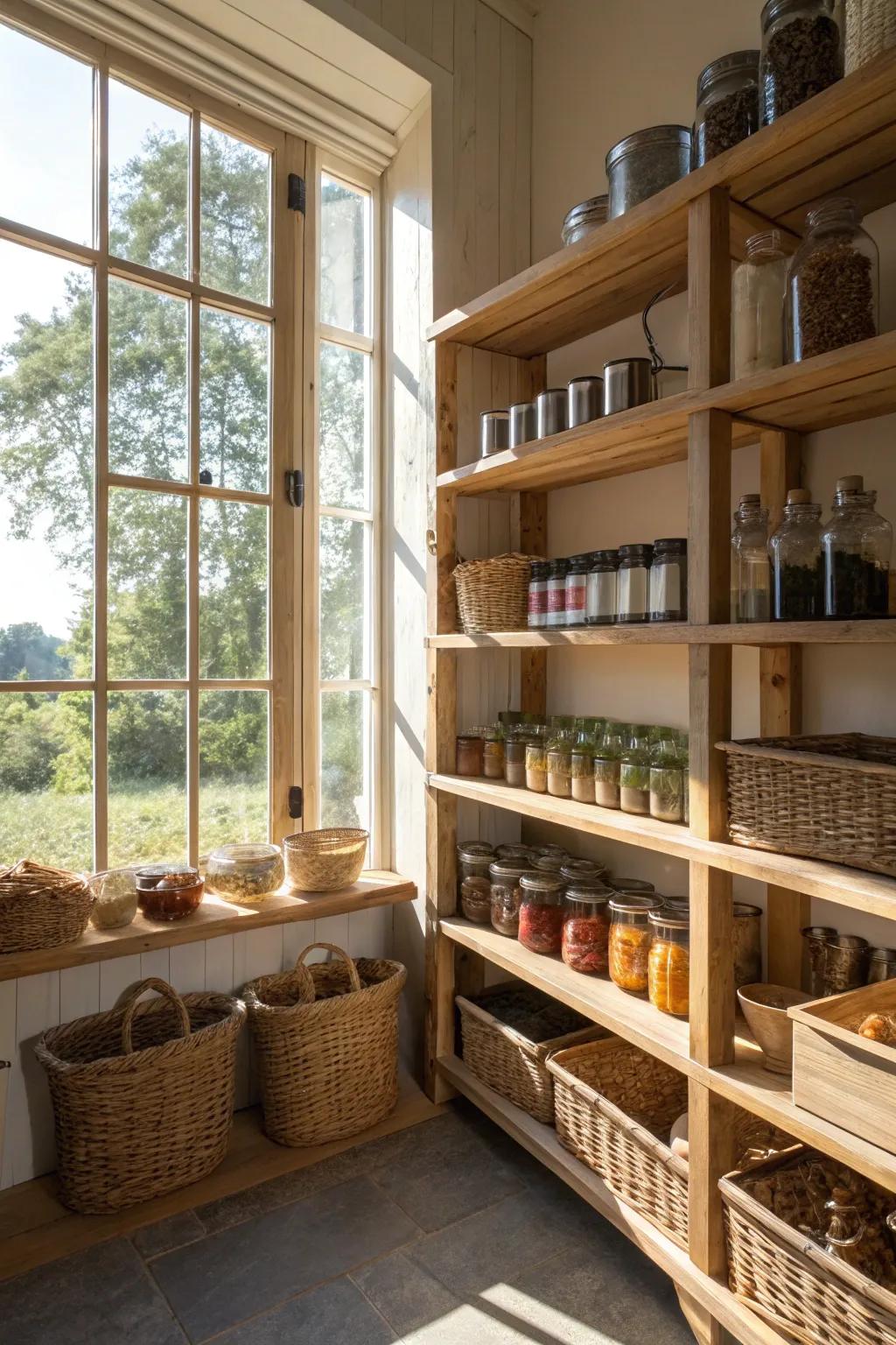 Natural light brightens and enlivens your pantry.