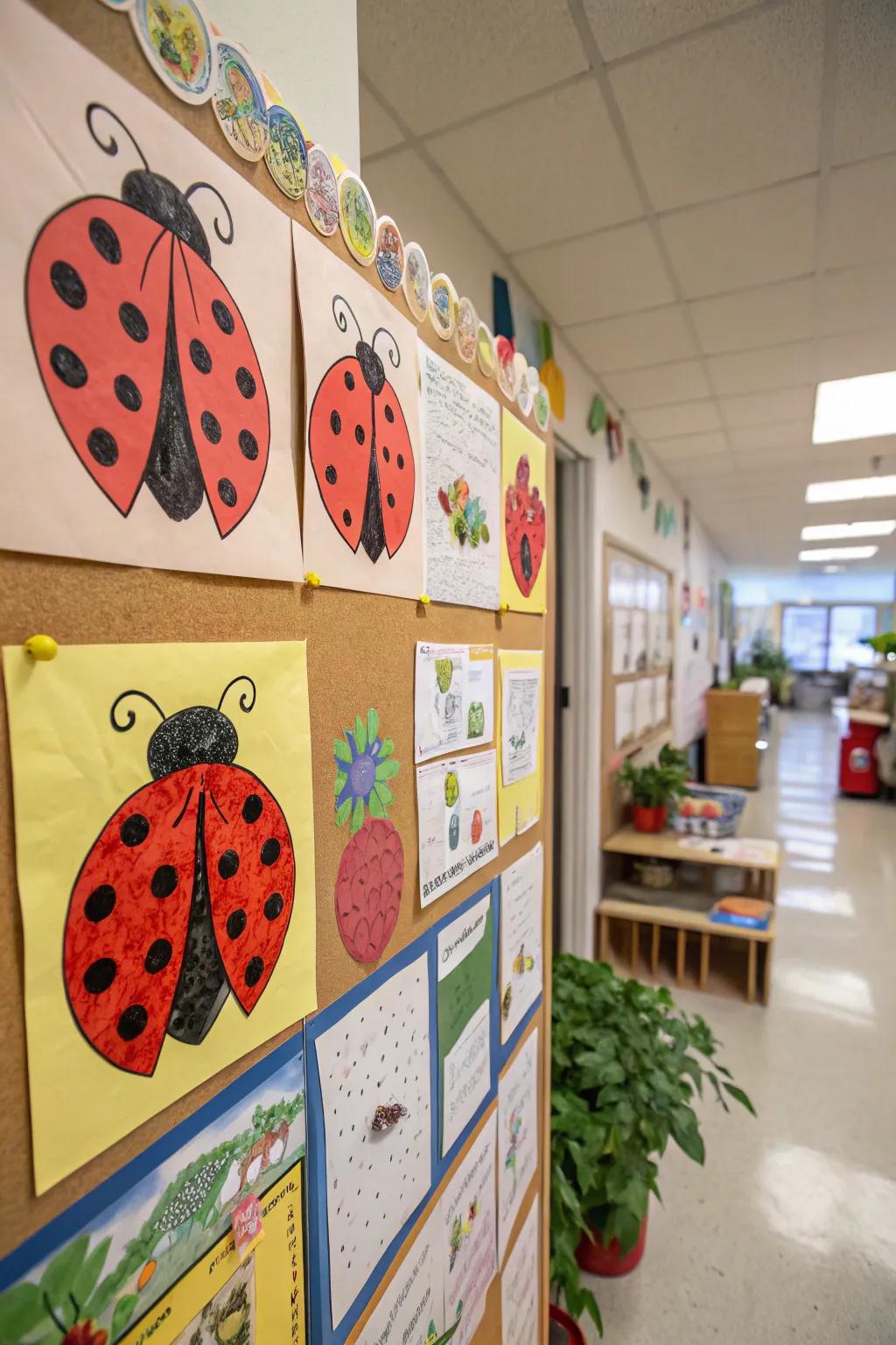 A vibrant ladybug art display showing off learners' talent.