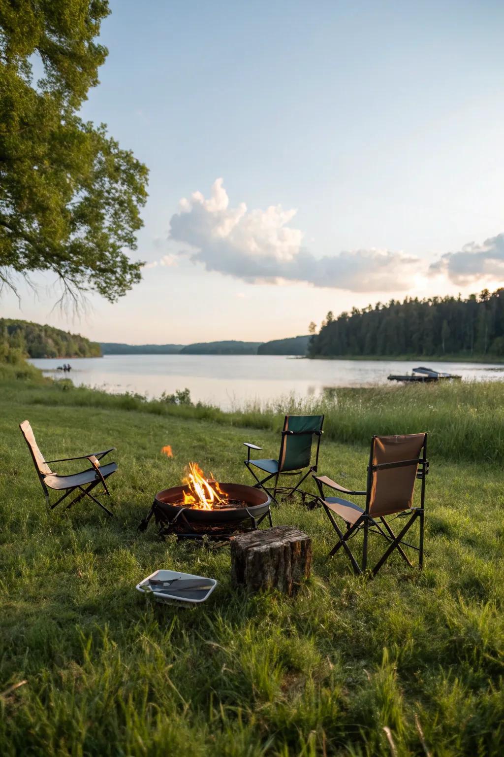 A take-along fire feature delivers adaptability and convenience for any waterfront get-together.