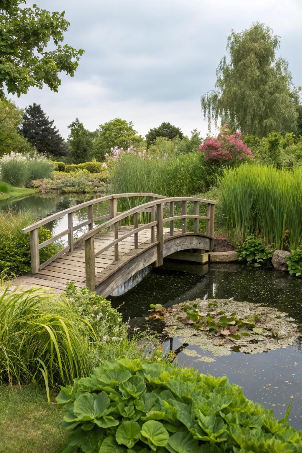 A timber footbridge adds enchantment and function to your garden.