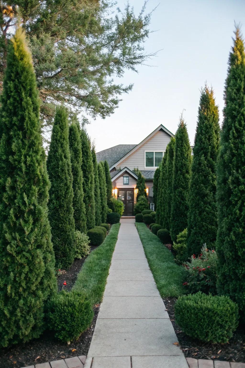 Arborvitae at your threshold fashion a grand and inviting declaration.
