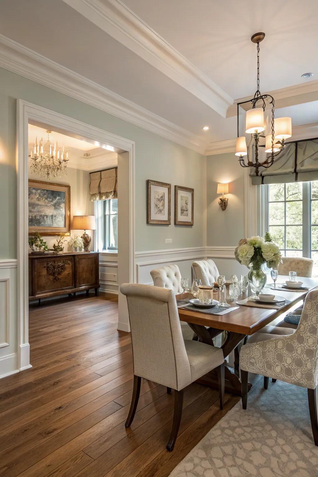 A neutral color scheme that creates a peaceful and elegant dining space.